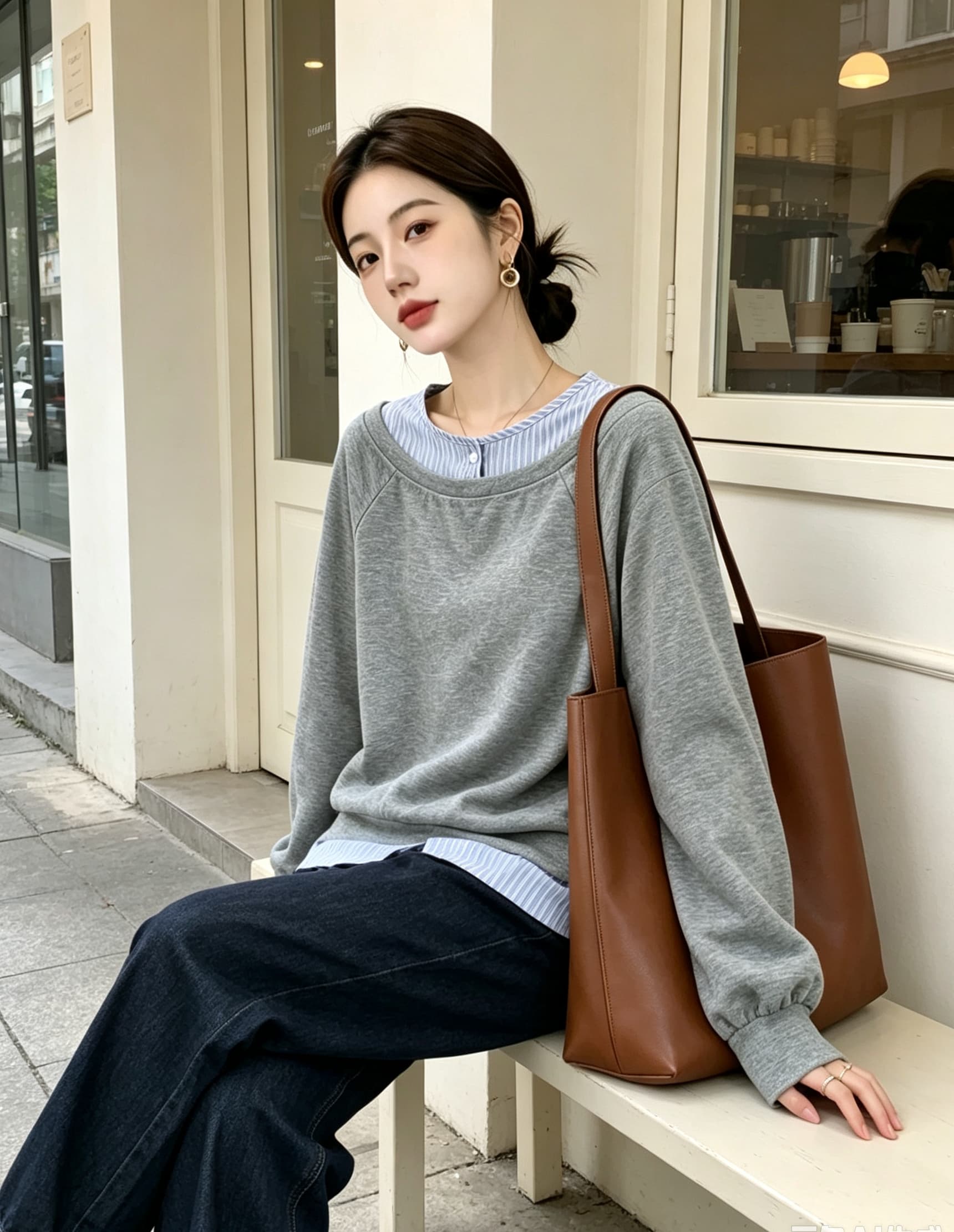 실사 빅 사이즈 가을 새로운 한국 스타일 디자인 센스 페이크 레이어드 고급 센스 다용도 캐주얼 풀오버 티셔츠 후드티 상세 이미지 17