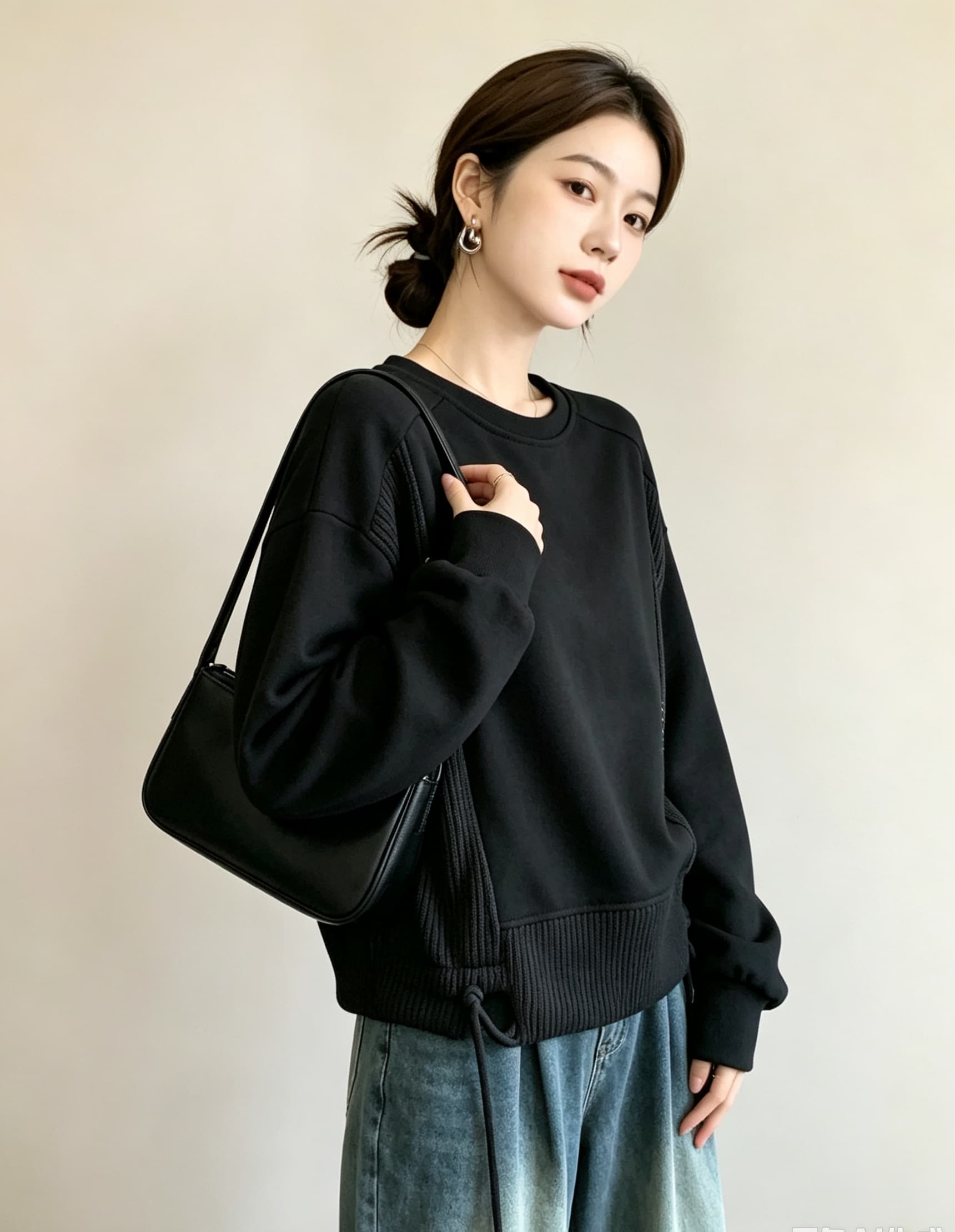 실사 빅 사이즈 여성 의류 가을 새로운 디자인 센스 배색 패치워크 외국 가스 연령 감소 루즈핏 캐주얼 다용도 티셔츠 후드티 상세 이미지 25