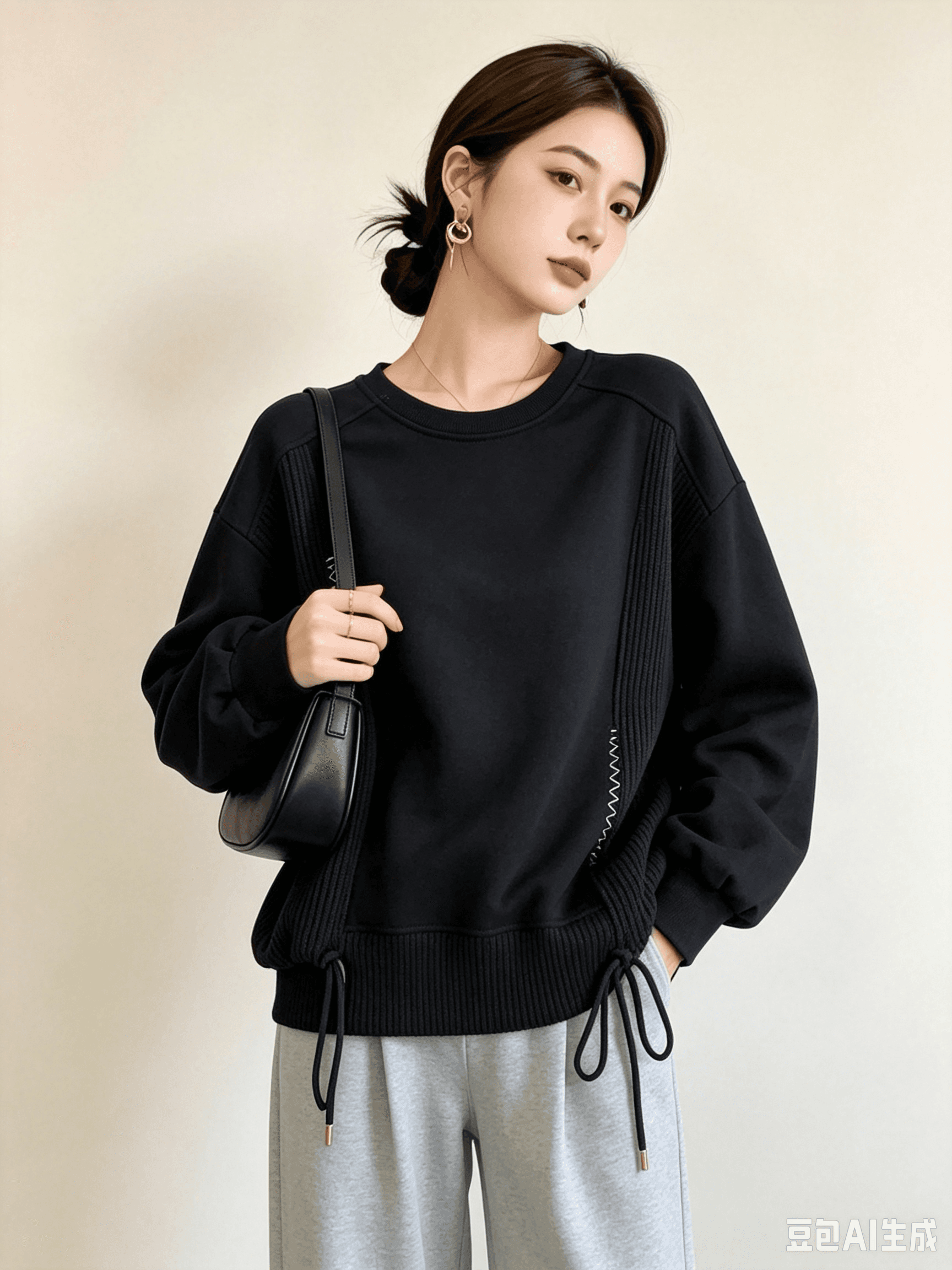 실사 빅 사이즈 여성 의류 가을 새로운 디자인 센스 배색 패치워크 외국 가스 연령 감소 루즈핏 캐주얼 다용도 티셔츠 후드티 상세 이미지 27