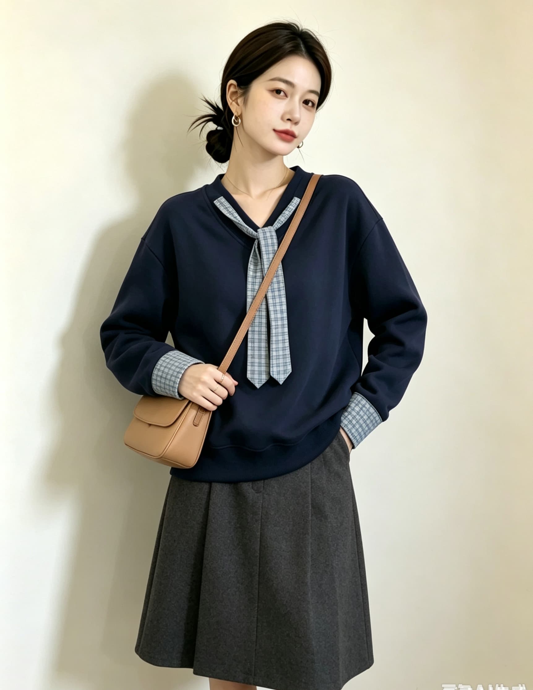 실사 빅 사이즈 지방 mm 새로운 디자인 센스 V넥 풀오버 체크무늬 넥타이 후드티 미니멀리즘 표지 고기 슬림해 보이는 맨위 상세 이미지 19