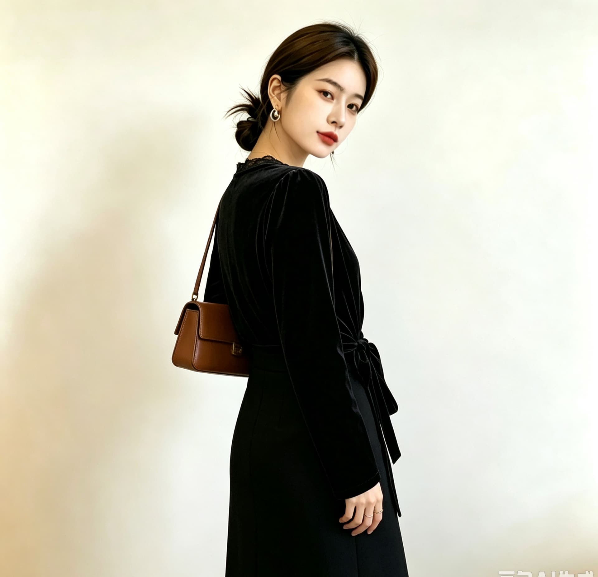 실사 빅 사이즈 프랑스식 정면 비스듬한 쿠아 펌프 로프 스트랩 V넥 벨벳 셔츠 지방 mm 허리 수축 슬림해 보이는 작은 셔츠 맨위 상세 이미지 8