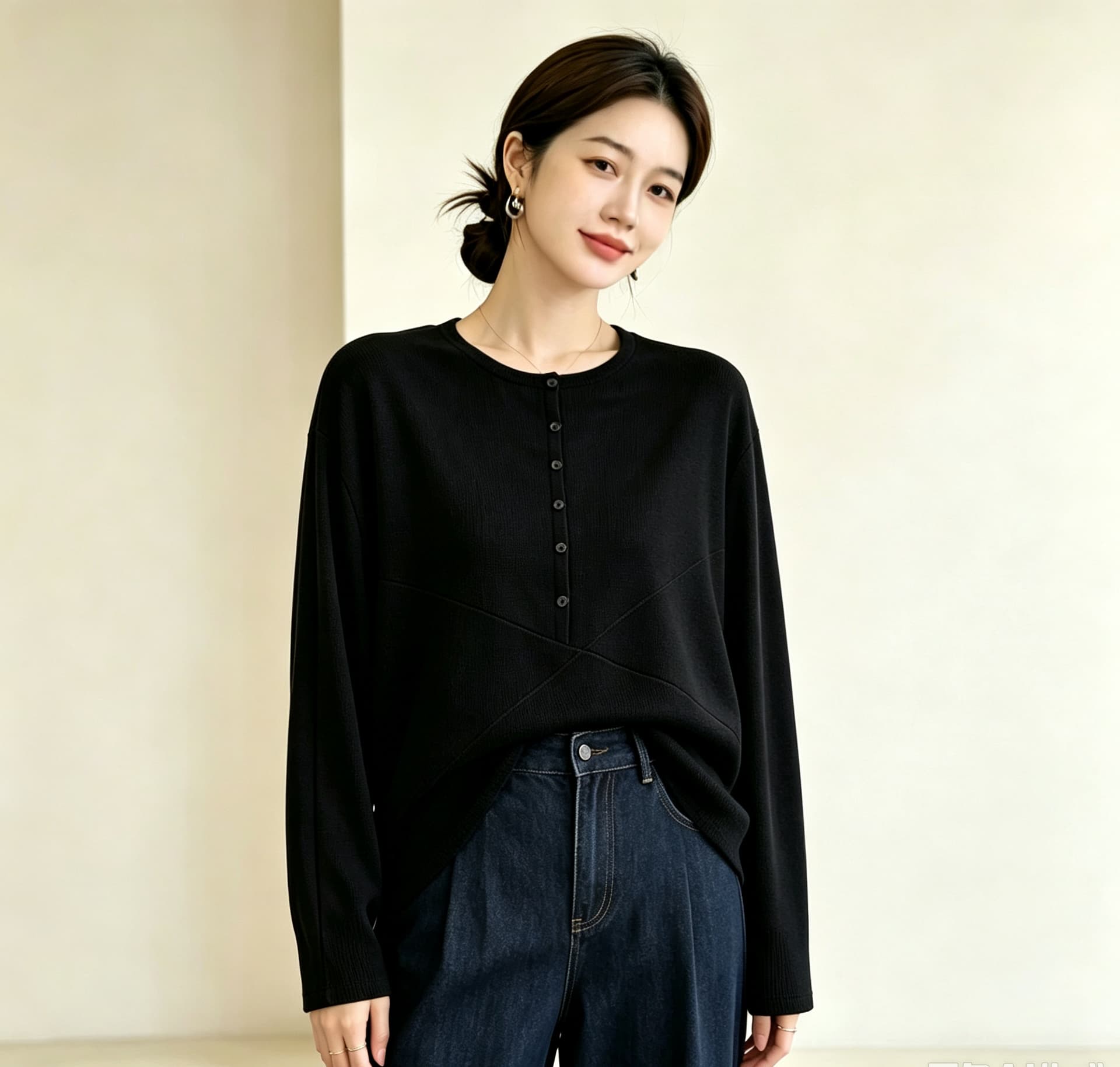 실사 빅 사이즈 여성 디자인 센스 긴팔 티셔츠 고유 한 슬림해 보이는 미니멀리즘 센스 대기 다용도 루즈핏 기본 셔츠 맨위 상세 이미지 19