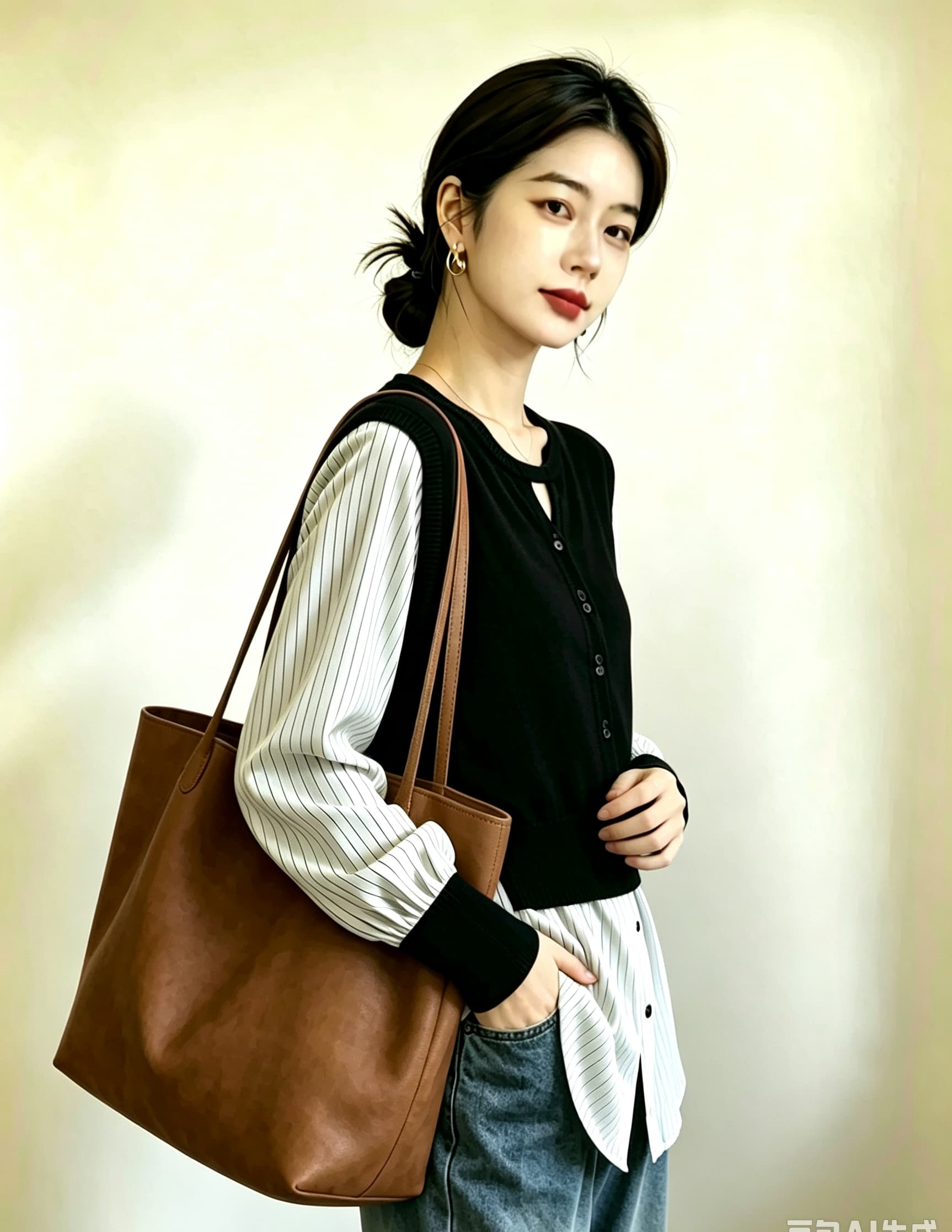 실사 빅 사이즈 여성 의류 셔츠 통통한 여동생 슬림해 보이는 외국 가스 패션 다용도 맨위 미니멀리즘 캐주얼 페이크 레이어드 맨위 상세 이미지 15