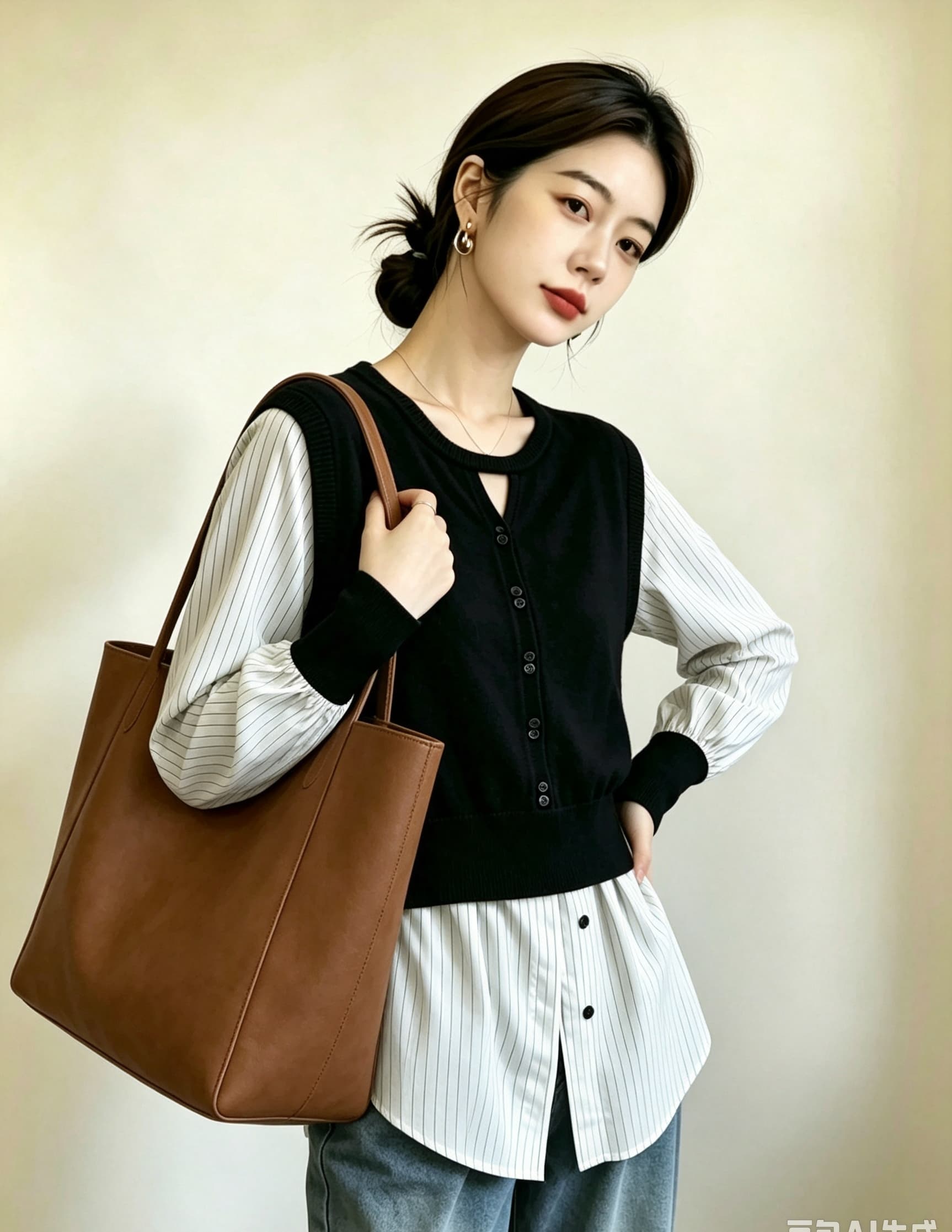 실사 빅 사이즈 여성 의류 셔츠 통통한 여동생 슬림해 보이는 외국 가스 패션 다용도 맨위 미니멀리즘 캐주얼 페이크 레이어드 맨위 상세 이미지 17