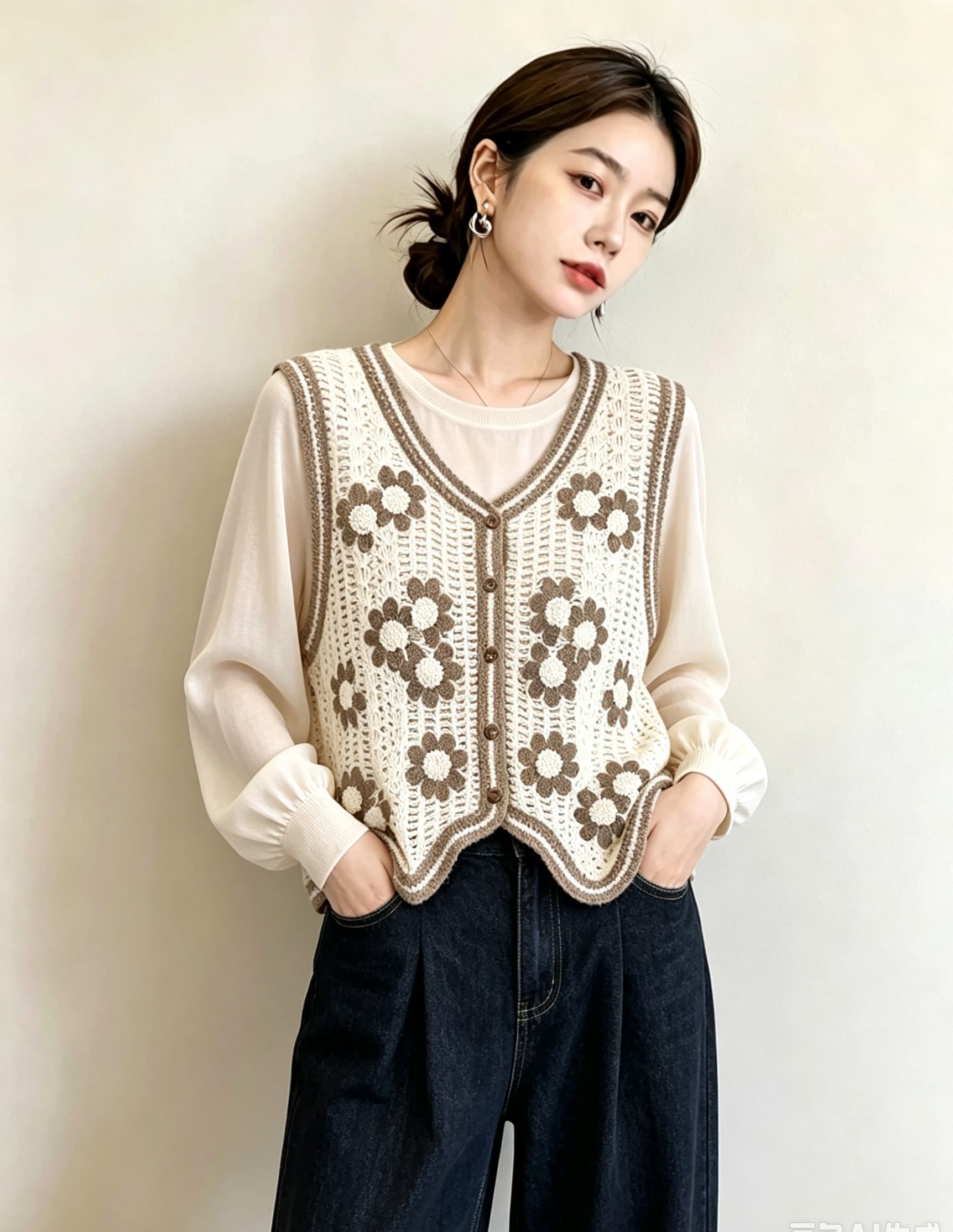 실사 빅 사이즈 여성 의류 가을 새로운 통통한 여동생 레트로 민족 스타일 베스트 연령 감소 다용도 자수 조끼 상세 이미지 6