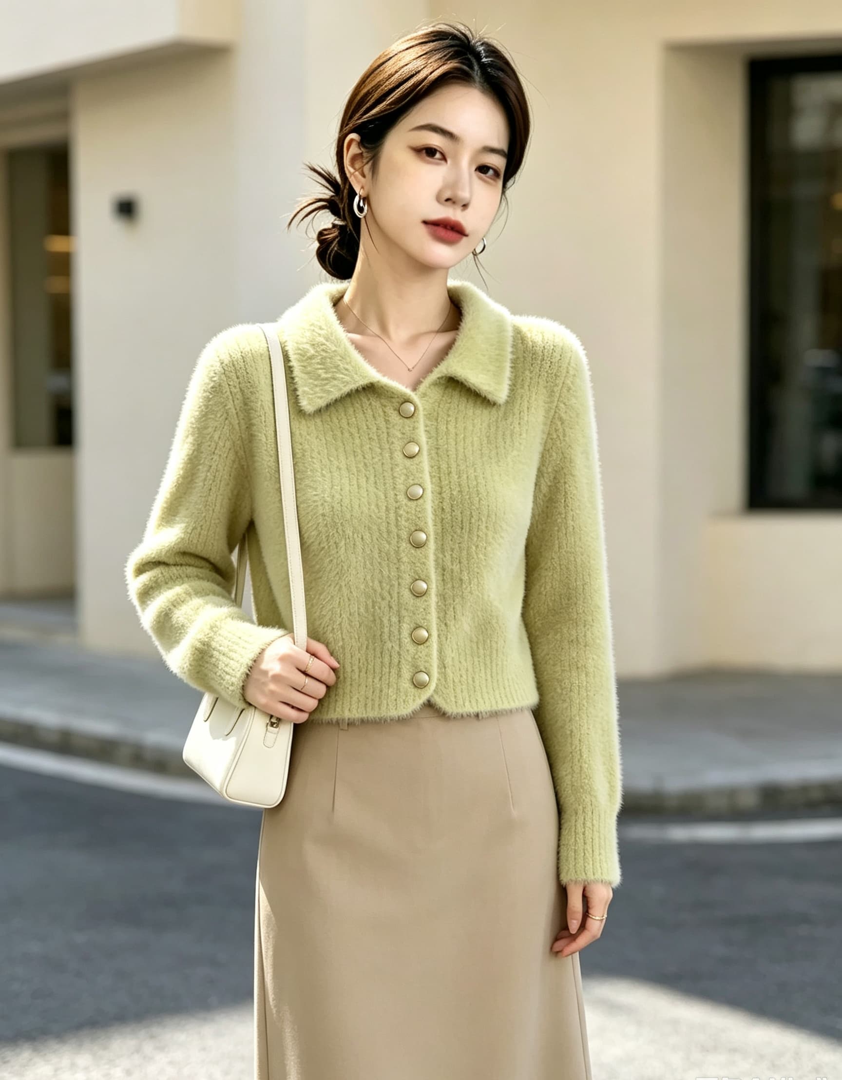 실사 빅 사이즈 여성 의류 미니멀리즘 몸매 가꾸기 슬림해 보이는 쇼트 스타일 모방 수달 플리스 부드러운 찹쌀 니트 오픈 가디건 스웨터 맨위 이미지 3