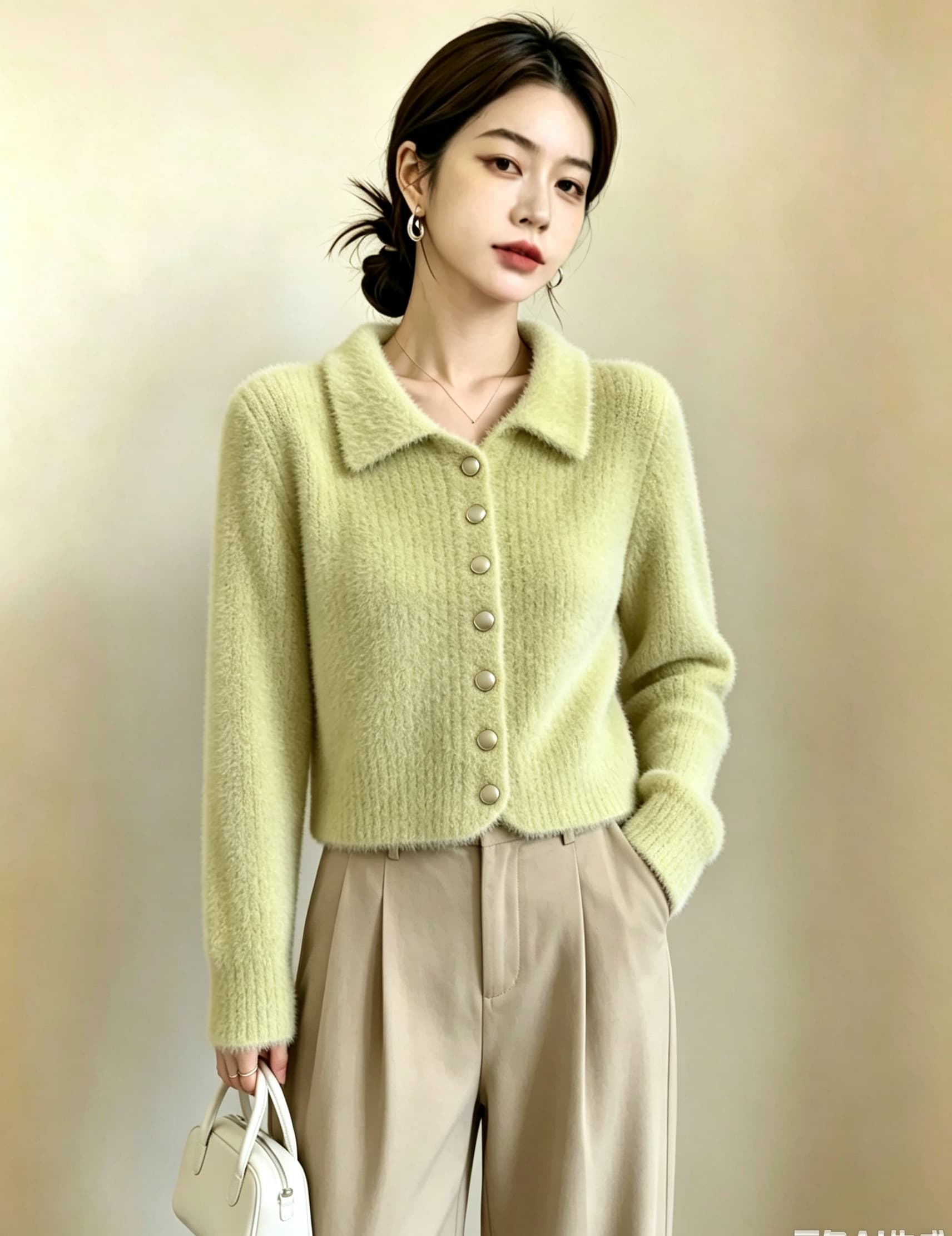 실사 빅 사이즈 여성 의류 미니멀리즘 몸매 가꾸기 슬림해 보이는 쇼트 스타일 모방 수달 플리스 부드러운 찹쌀 니트 오픈 가디건 스웨터 맨위 상세 이미지 6