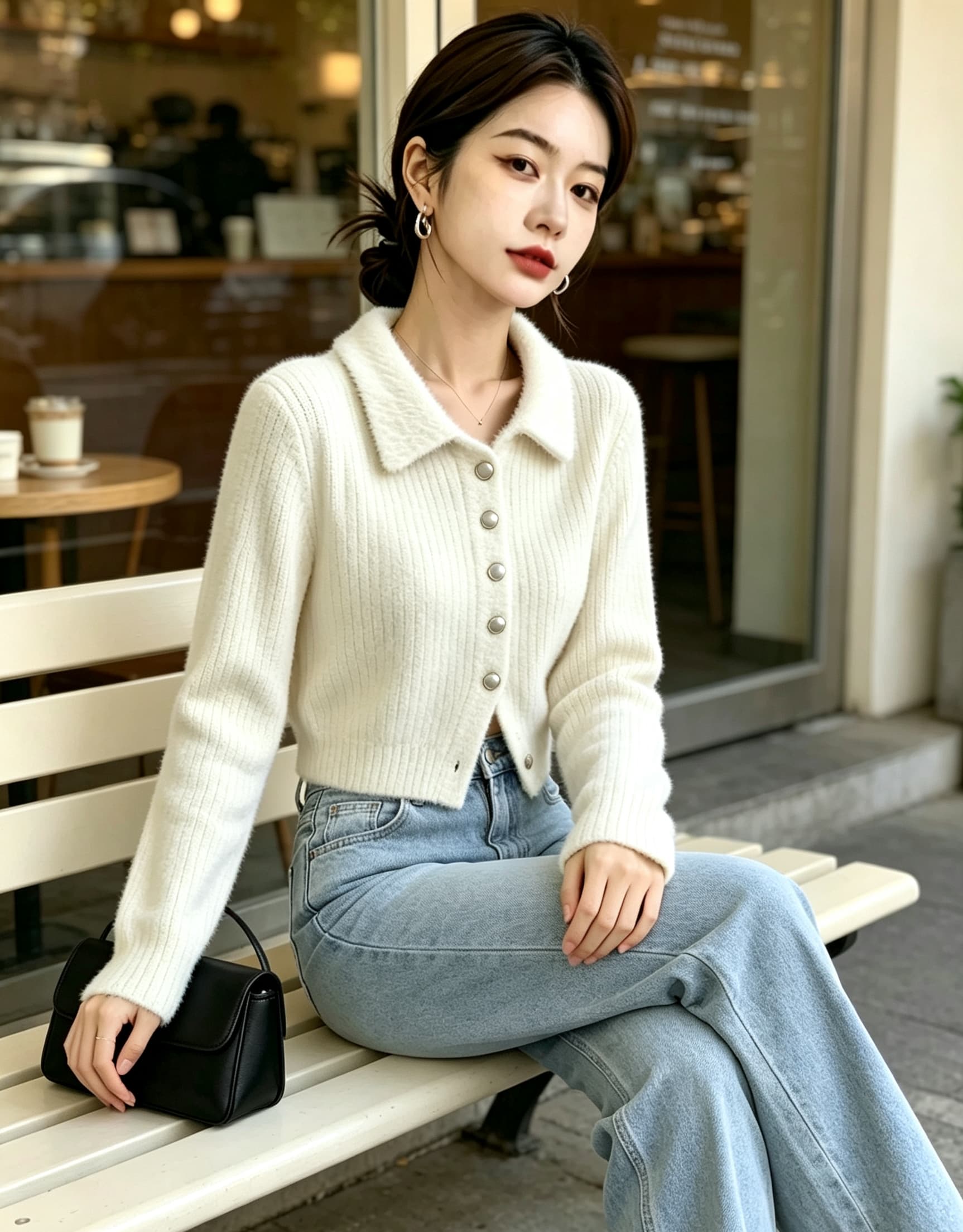 실사 빅 사이즈 여성 의류 미니멀리즘 몸매 가꾸기 슬림해 보이는 쇼트 스타일 모방 수달 플리스 부드러운 찹쌀 니트 오픈 가디건 스웨터 맨위 상세 이미지 12