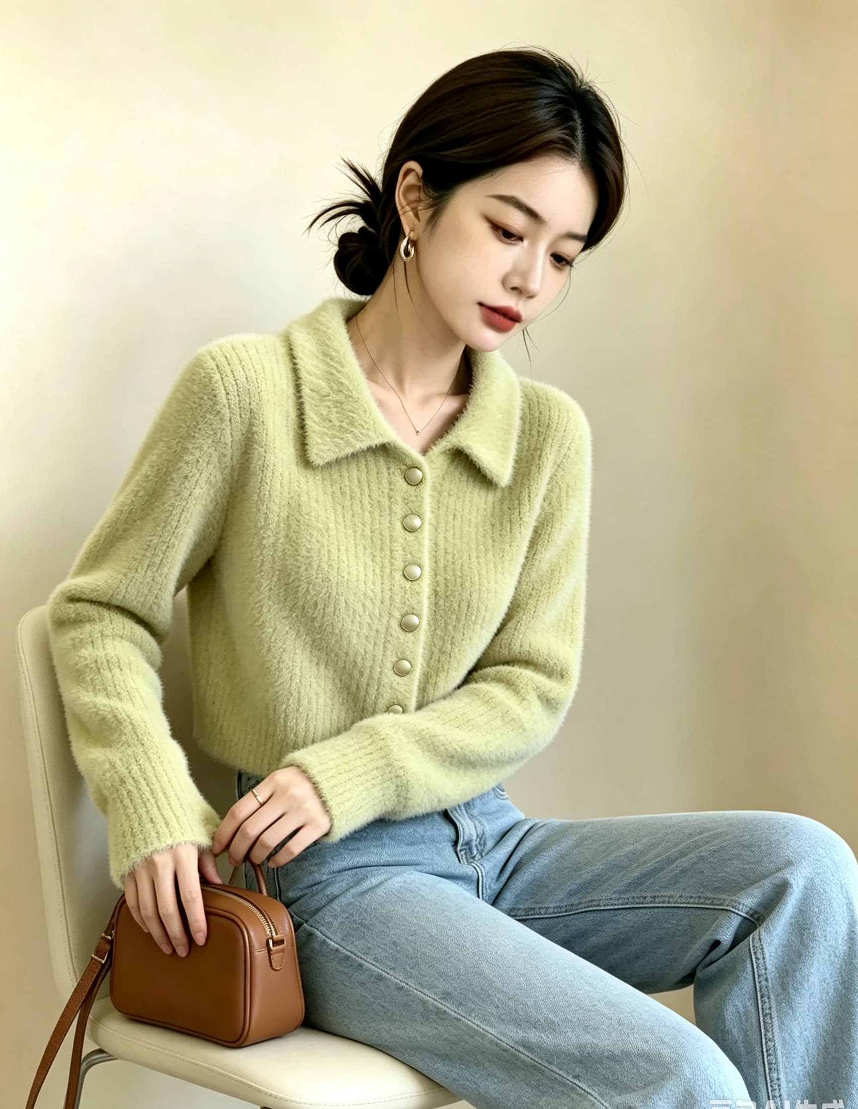 실사 빅 사이즈 여성 의류 미니멀리즘 몸매 가꾸기 슬림해 보이는 쇼트 스타일 모방 수달 플리스 부드러운 찹쌀 니트 오픈 가디건 스웨터 맨위 상세 이미지 24