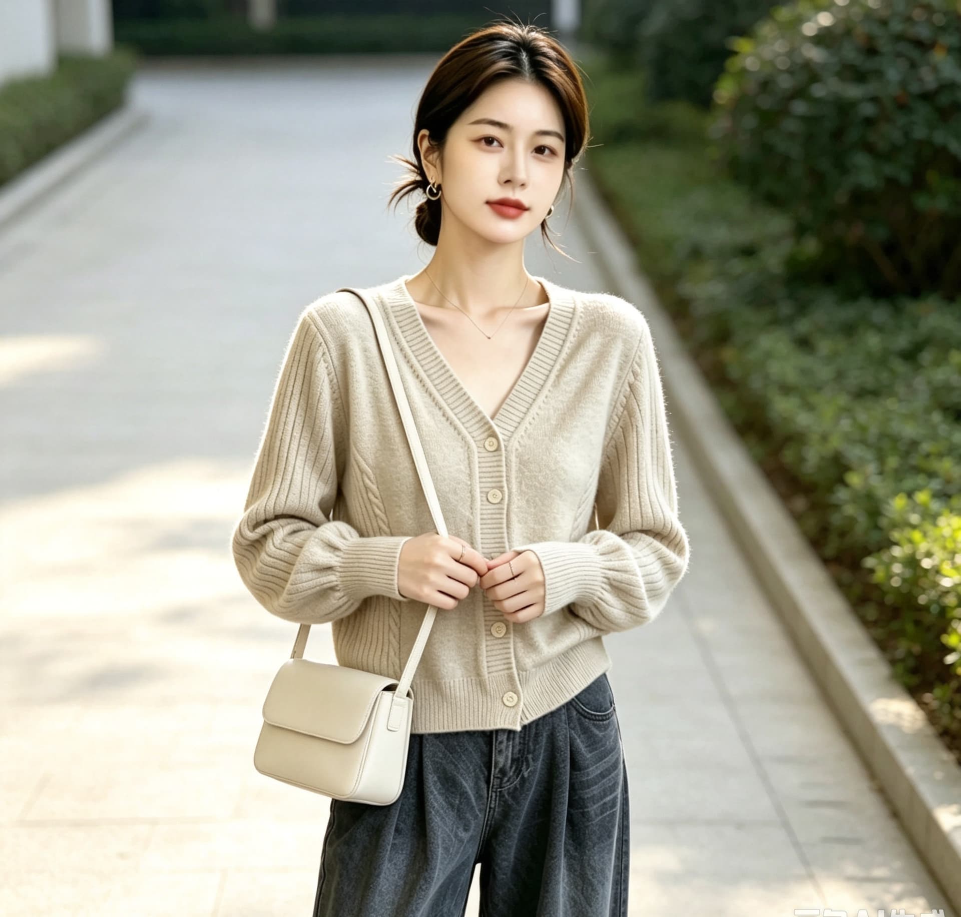실사 빅 사이즈 여성 의류 미니멀리즘 레트로 V넥 싱글 줄 버튼 오픈 가디건 허리 수축 슬림해 보이는 가을 새로운 보온 스웨터 상세 이미지 16