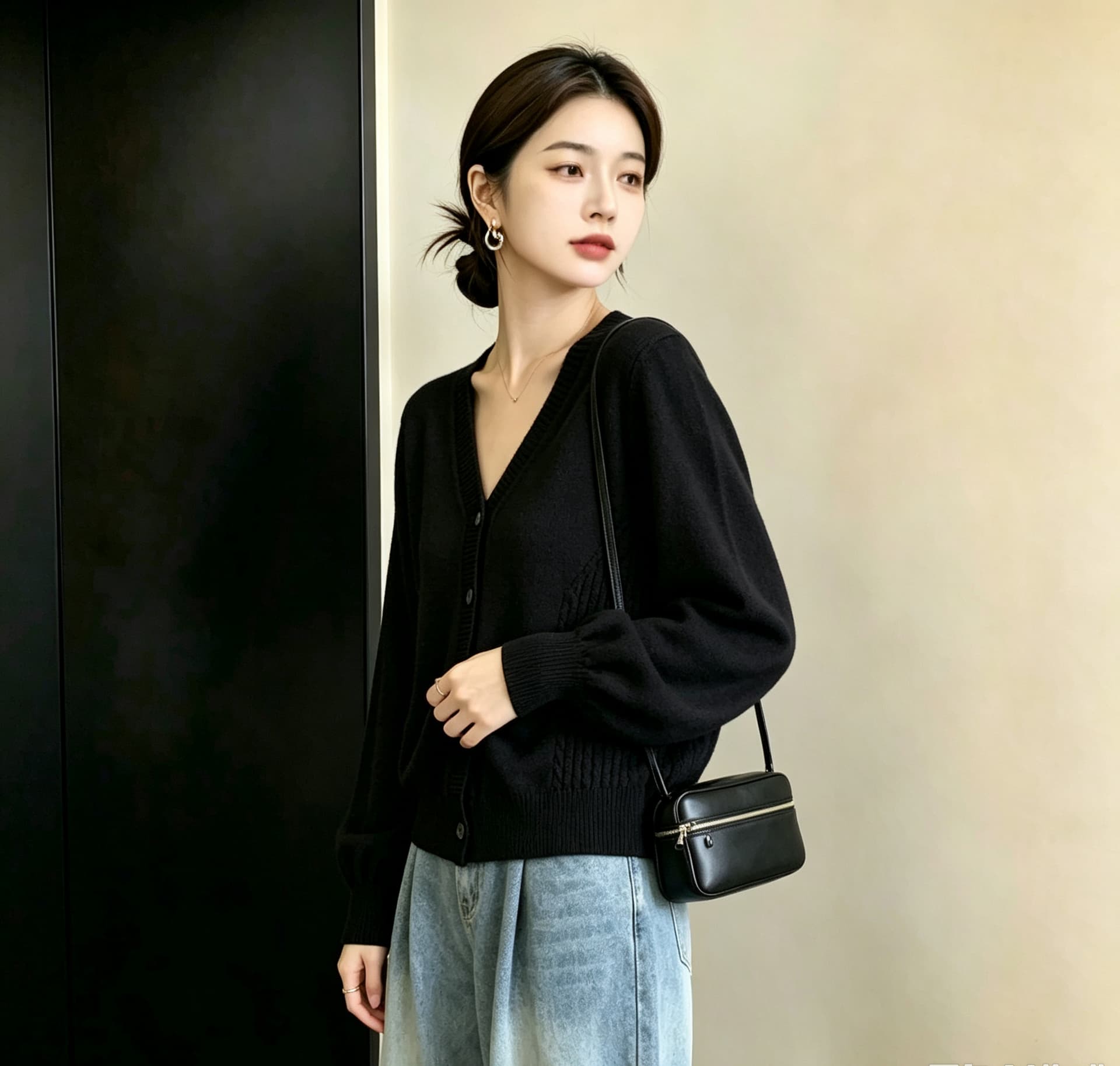 실사 빅 사이즈 여성 의류 미니멀리즘 레트로 V넥 싱글 줄 버튼 오픈 가디건 허리 수축 슬림해 보이는 가을 새로운 보온 스웨터 상세 이미지 18