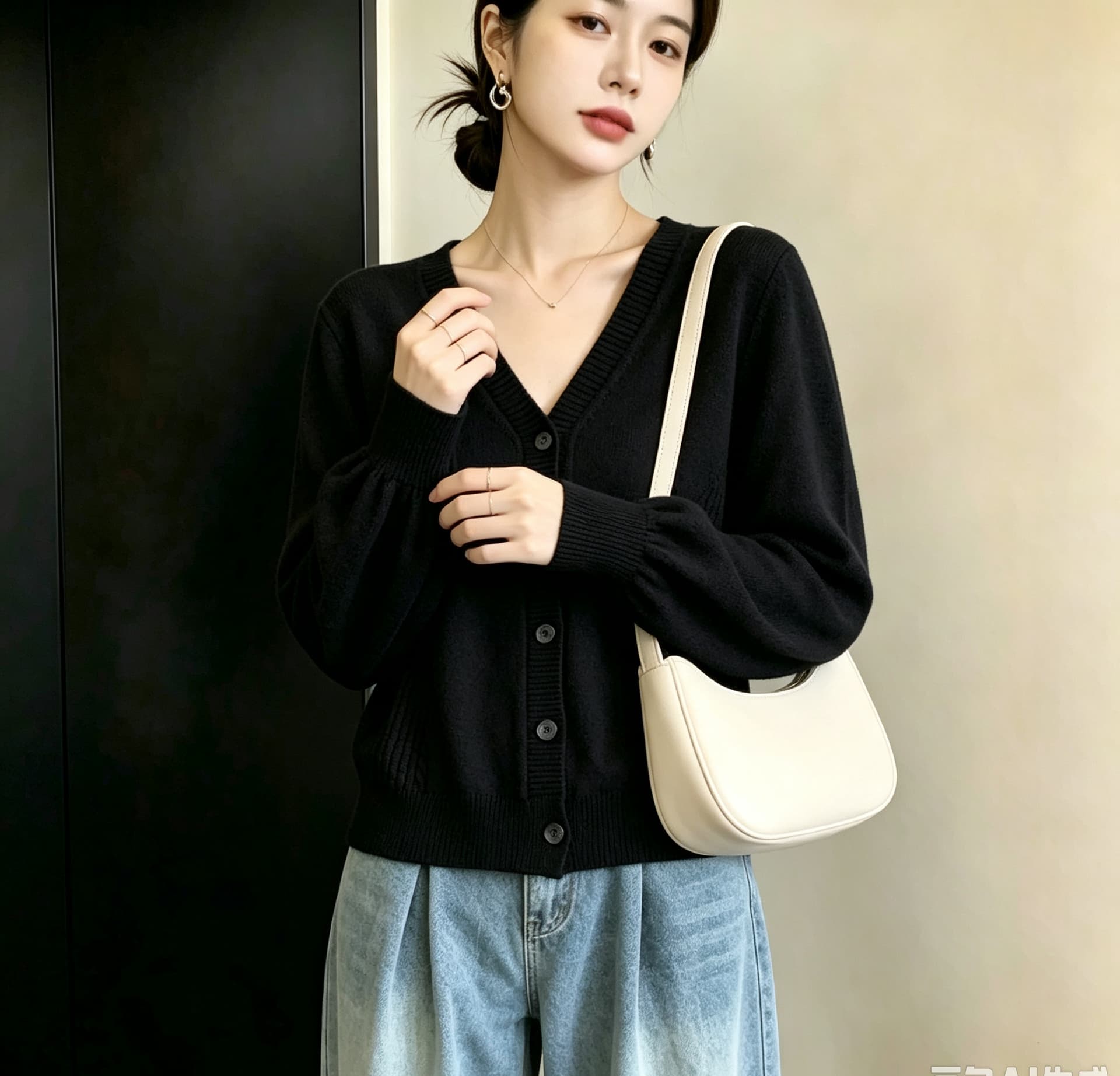 실사 빅 사이즈 여성 의류 미니멀리즘 레트로 V넥 싱글 줄 버튼 오픈 가디건 허리 수축 슬림해 보이는 가을 새로운 보온 스웨터 상세 이미지 20