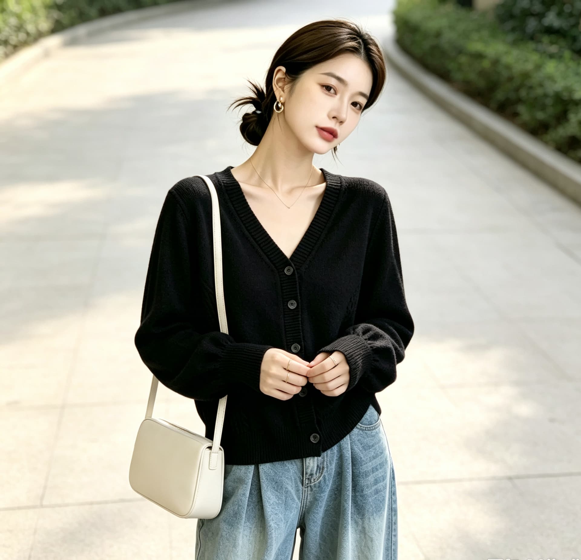 실사 빅 사이즈 여성 의류 미니멀리즘 레트로 V넥 싱글 줄 버튼 오픈 가디건 허리 수축 슬림해 보이는 가을 새로운 보온 스웨터 상세 이미지 25