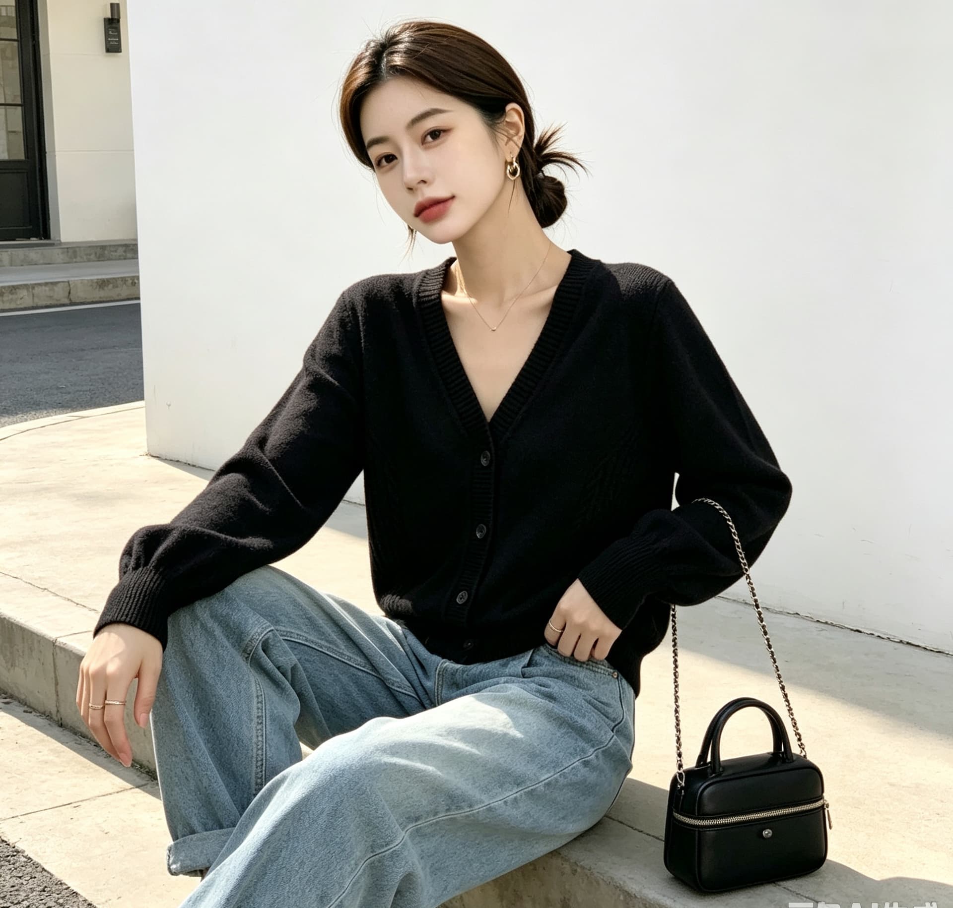 실사 빅 사이즈 여성 의류 미니멀리즘 레트로 V넥 싱글 줄 버튼 오픈 가디건 허리 수축 슬림해 보이는 가을 새로운 보온 스웨터 상세 이미지 26