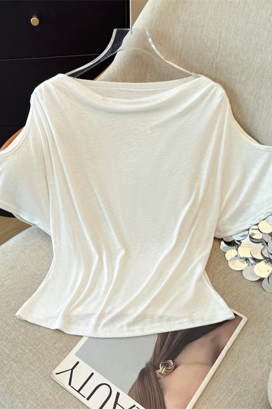 실사 한국 드라마 여성 주님 둘 다 비전 센스 오프숄더 디자인 센스 반팔 티셔츠 루즈핏 표지 고기 다용도 쇼트 스타일 맨위 이미지 6