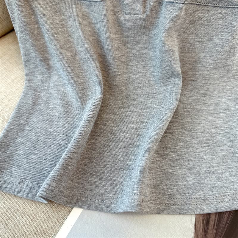 실사 여름 새로운 한 부서 주머니 디자인 센스 라운드 넥 반팔 티셔츠 여성 몸매 가꾸기 슬림해 보이는 다용도 맨위 상세 이미지 15