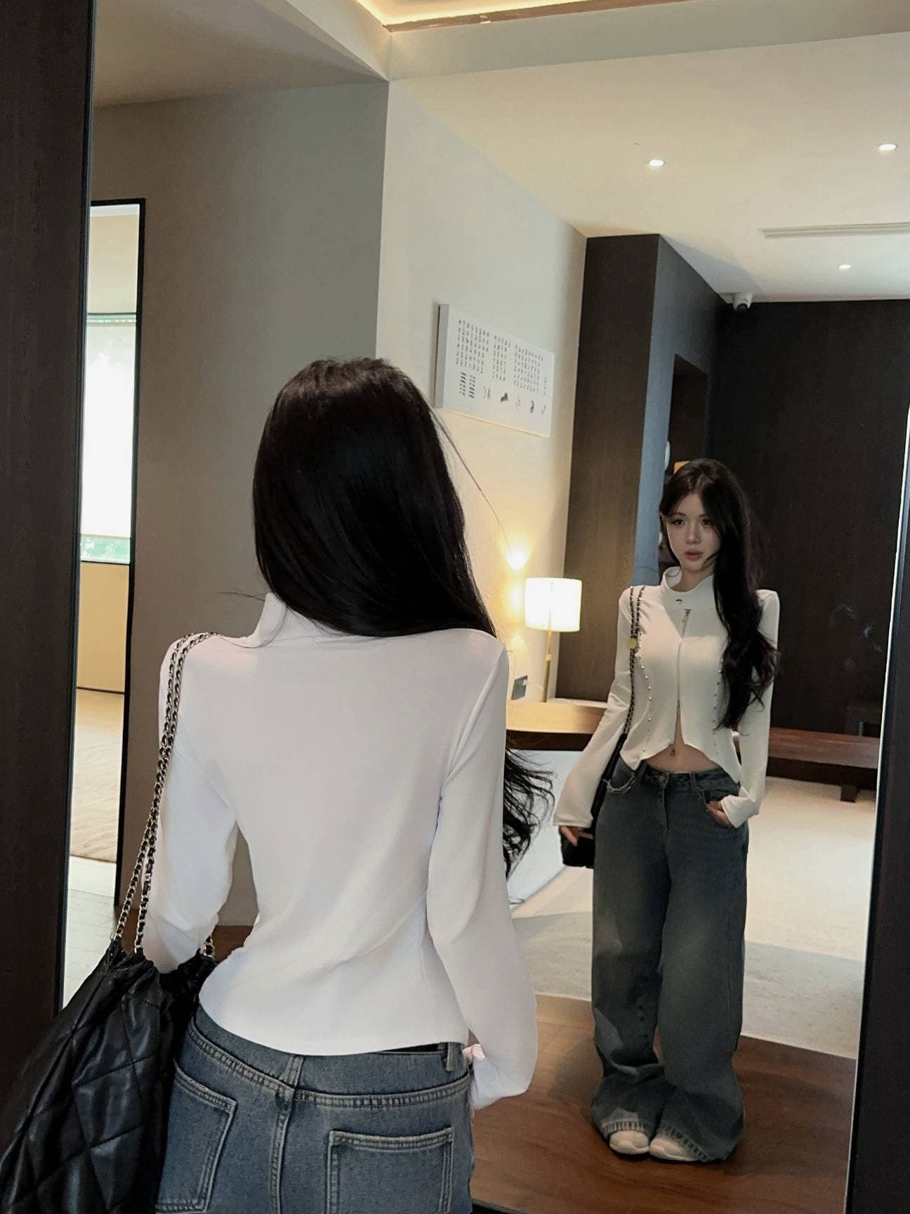 실사 새로운 디자인 센스 징 버클 몸매 가꾸기 Chic 오픈 가디건 허리 수축 더블 지퍼 쇼트 스타일 맨위 여성 상세 이미지 19