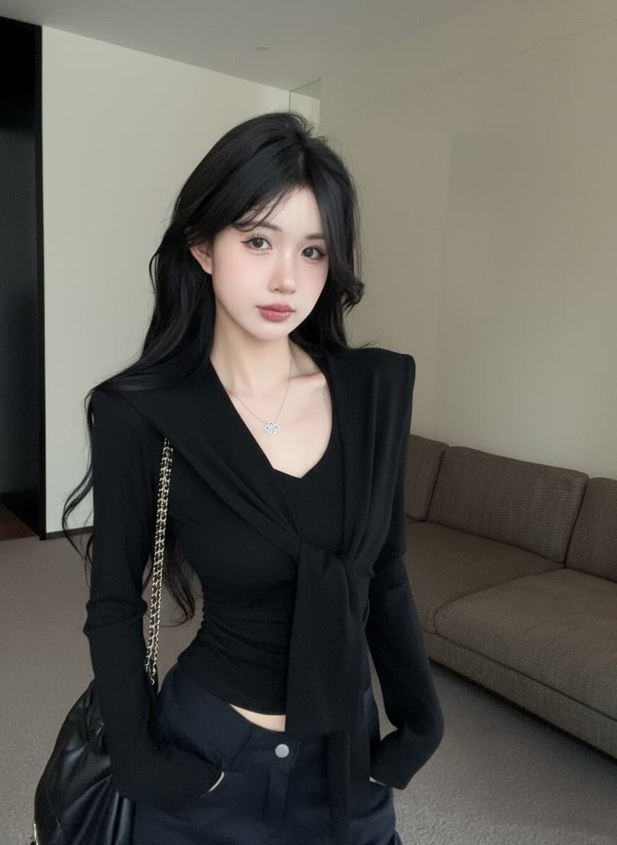 실사 새로운 핫걸 순수한 욕망 V 칼라 긴팔 몸매 가꾸기 디자인 허리 수축 품격 긍정적 인 어깨 의류 숄 여성 상세 이미지 15