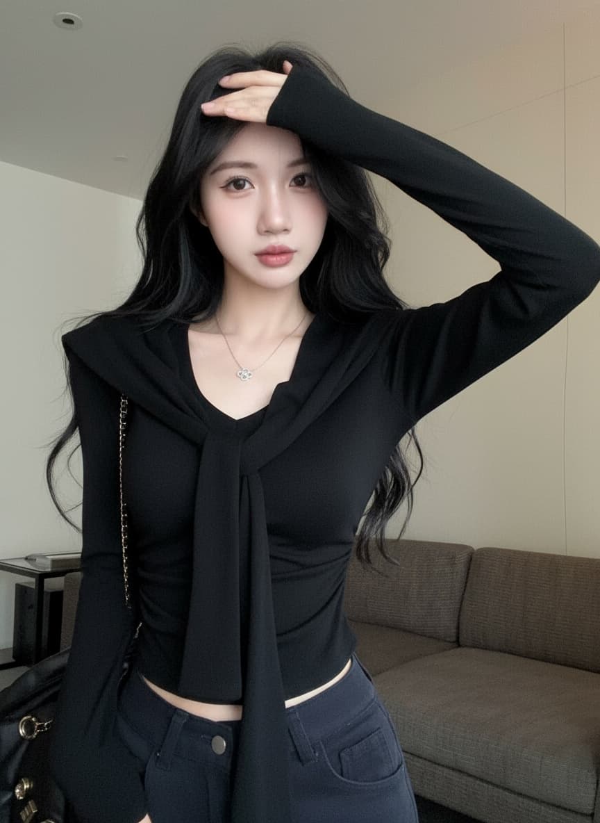 실사 새로운 핫걸 순수한 욕망 V 칼라 긴팔 몸매 가꾸기 디자인 허리 수축 품격 긍정적 인 어깨 의류 숄 여성 상세 이미지 16