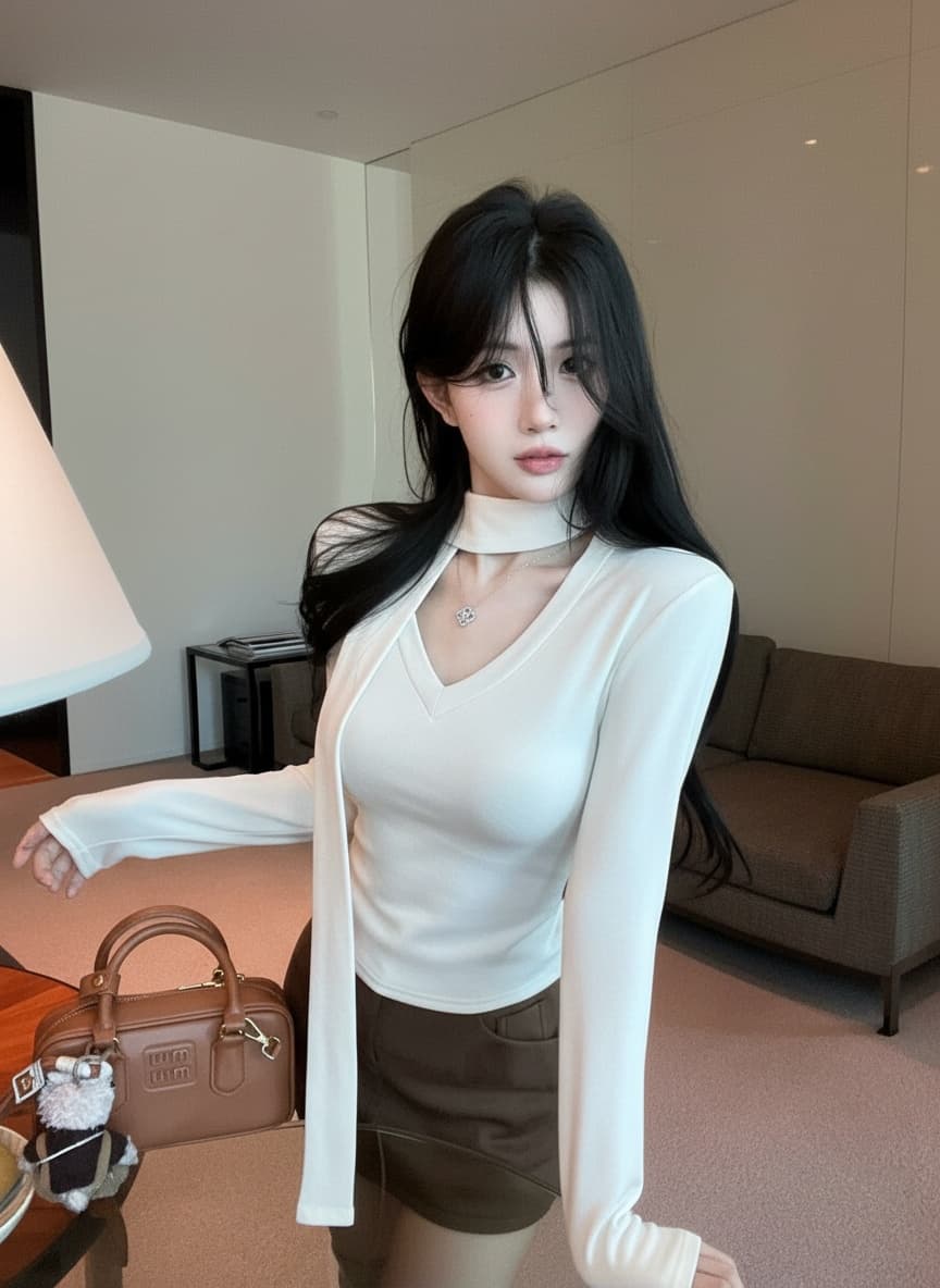 실사 봄 디자인 센스 허리 수축 슬림해 보이는 아름다운 V 칼라 긴팔 품격 긍정적 인 어깨 의류 리본 여성 상세 이미지 4