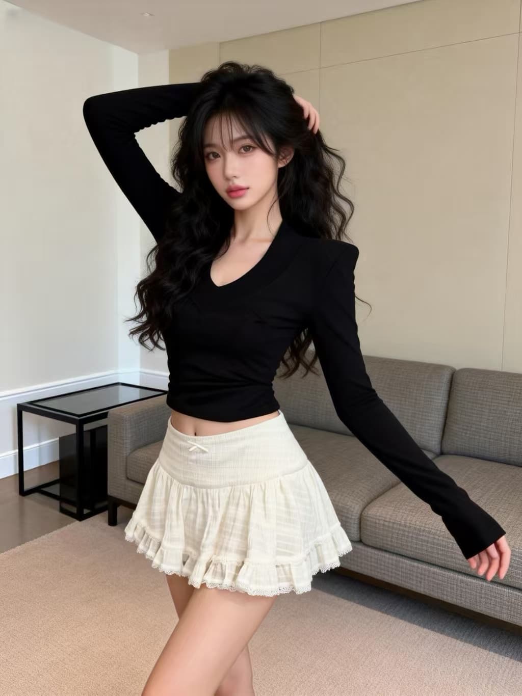 실사 봄 섹시함 순수한 욕망 V넥 순면 허리 수축 슬림해 보이는 다용도 어깨 패드 맨위 티셔츠 여성 상세 이미지 3