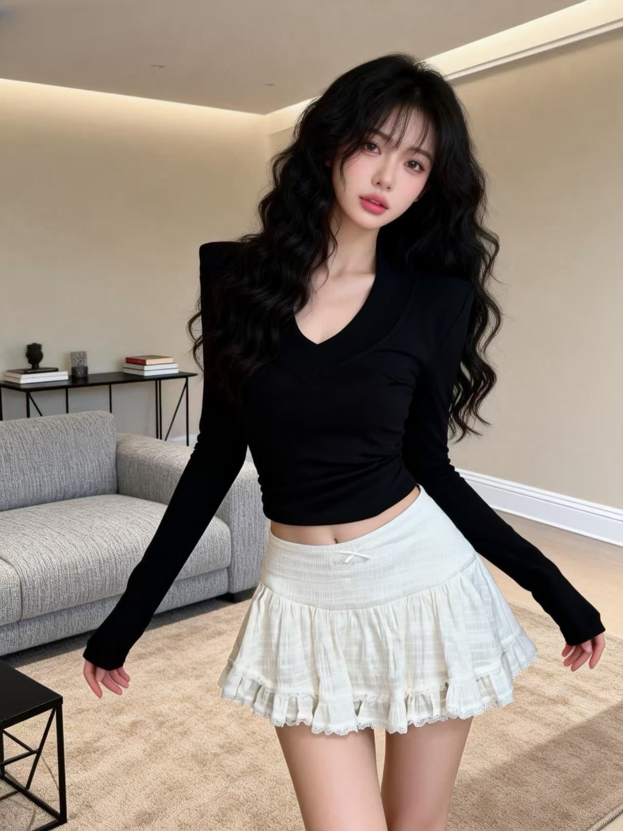 실사 봄 섹시함 순수한 욕망 V넥 순면 허리 수축 슬림해 보이는 다용도 어깨 패드 맨위 티셔츠 여성 상세 이미지 5