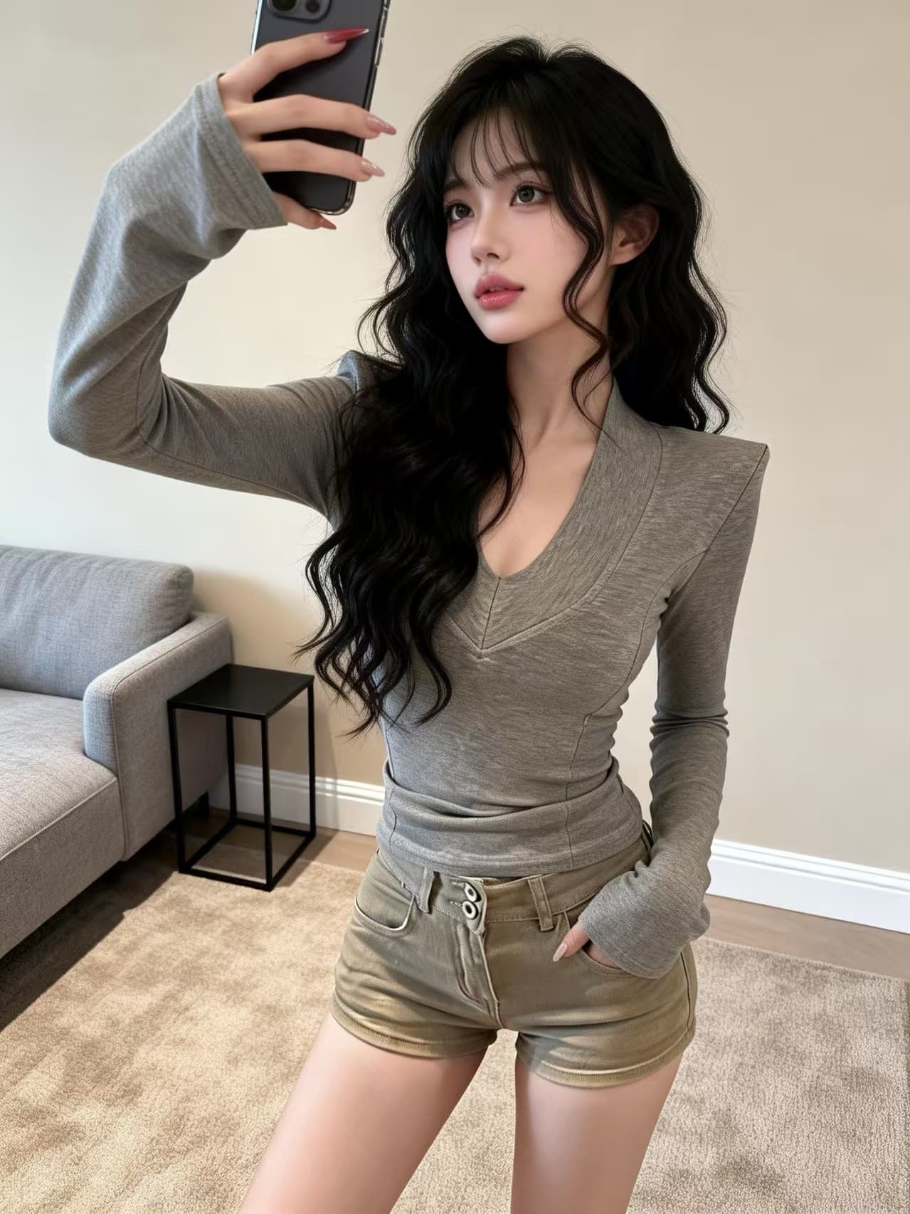 실사 봄 섹시함 순수한 욕망 V넥 순면 허리 수축 슬림해 보이는 다용도 어깨 패드 맨위 티셔츠 여성 상세 이미지 15