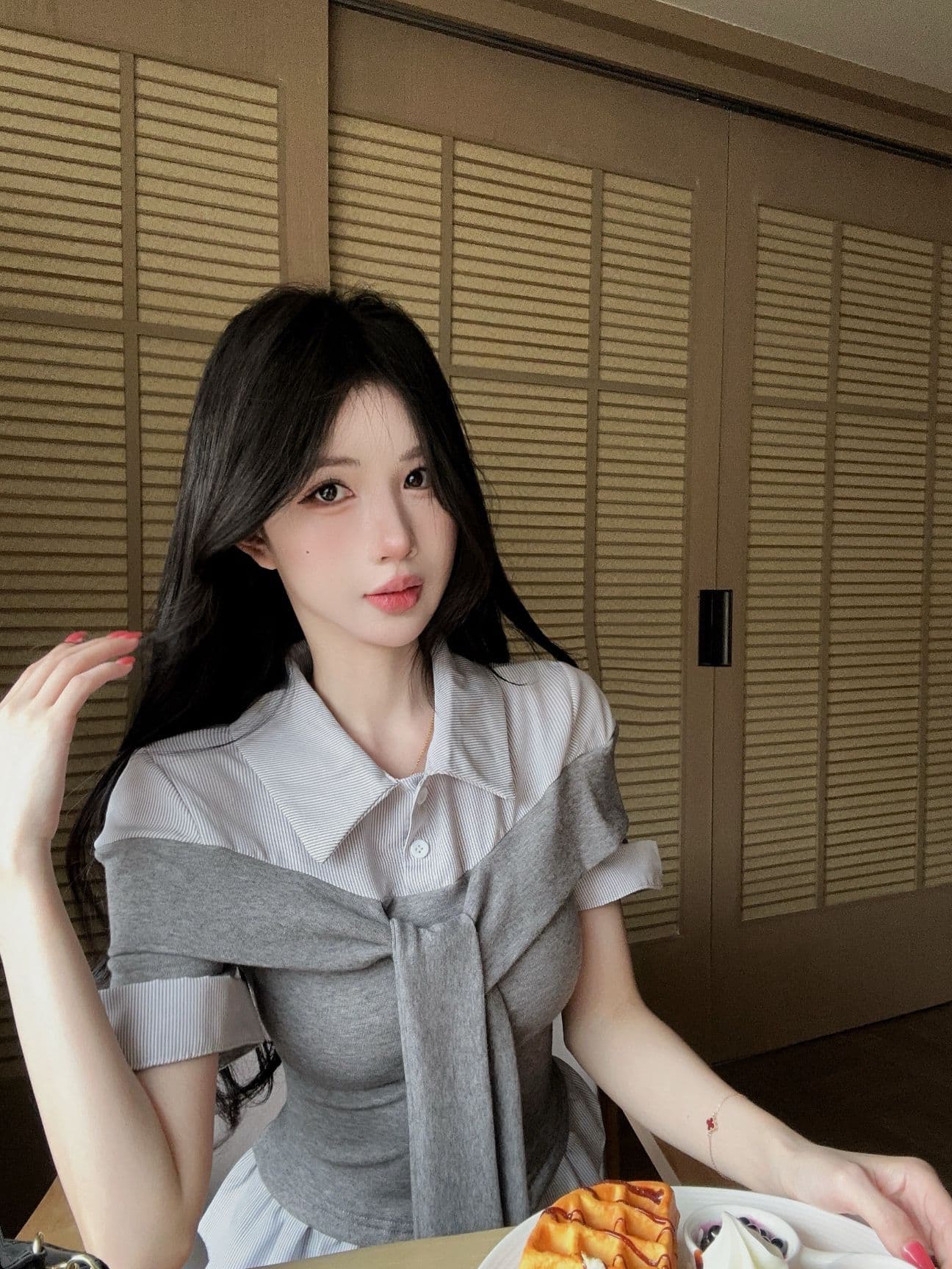 실사 새로운 한 부서 학원 스타일 폴로 칼라 페이크 레이어드 반팔 여성 셔츠 품격 연령 감소 맨위 티셔츠 상세 이미지 20