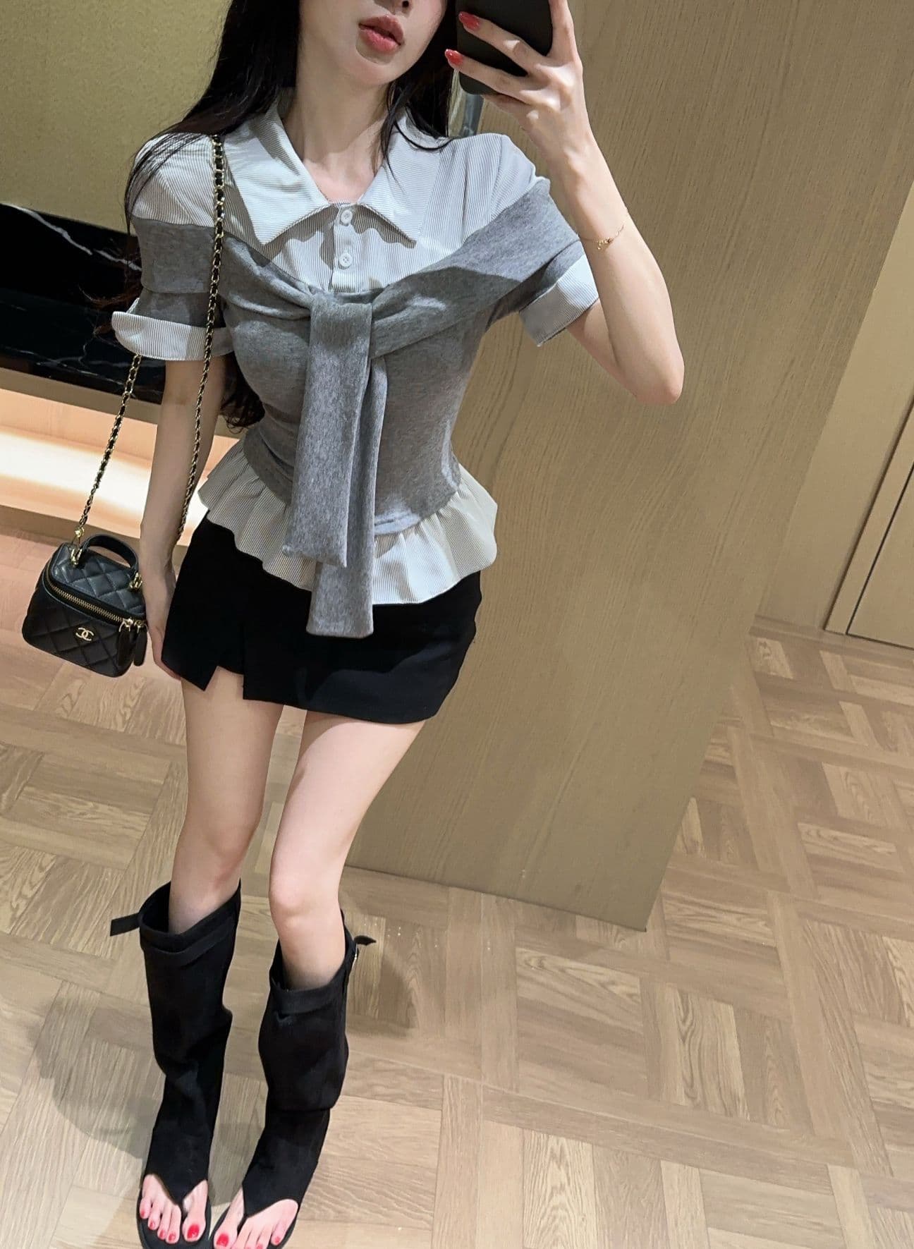 실사 새로운 한 부서 학원 스타일 폴로 칼라 페이크 레이어드 반팔 여성 셔츠 품격 연령 감소 맨위 티셔츠 상세 이미지 26