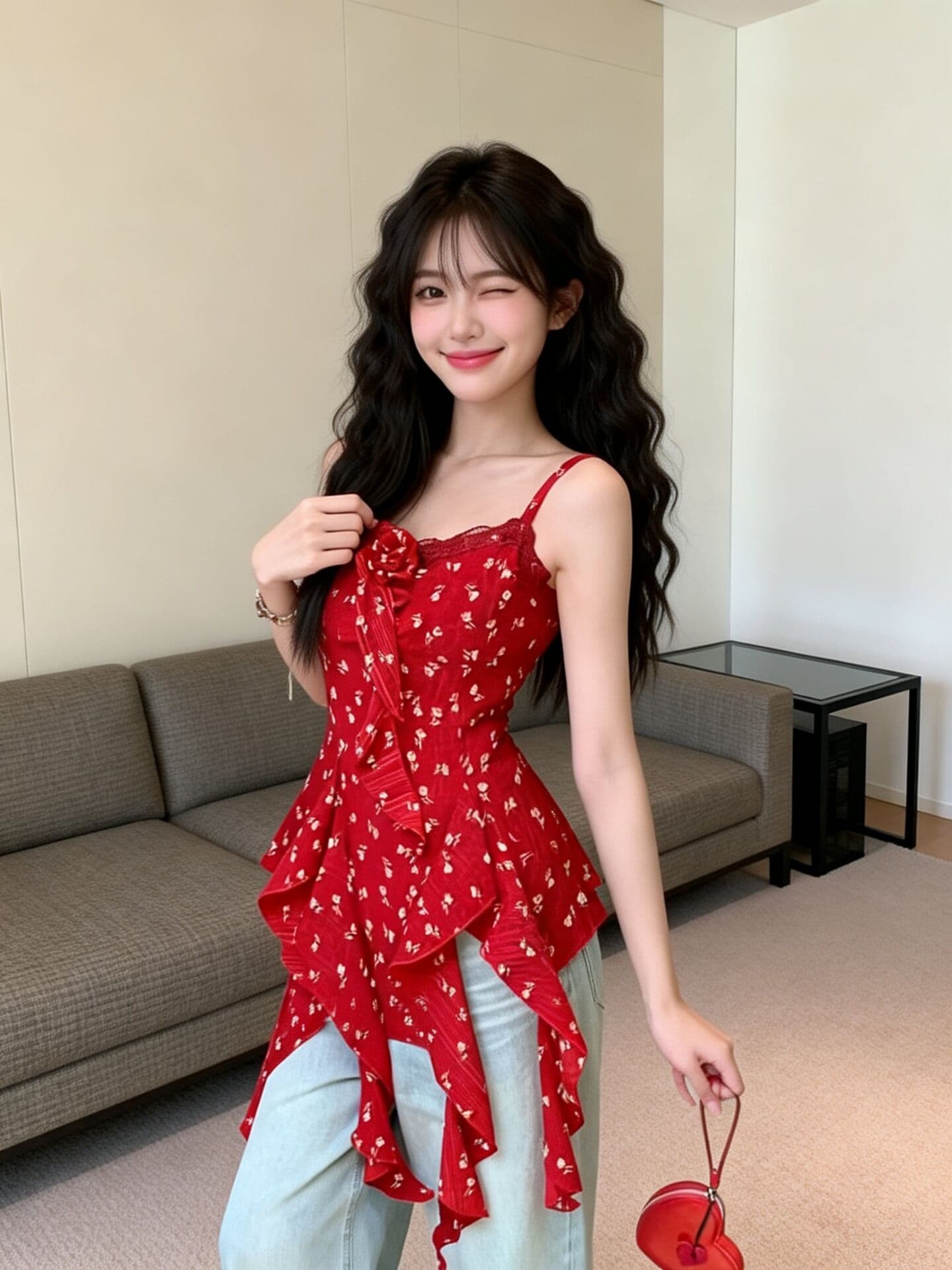 실사 새로운 불규칙 꽃무늬 행침 목 캐미솔 태국 사람 매운맛 디자인 센스 몸매 가꾸기 외출용 민소매 맨위 여성 상세 이미지 2