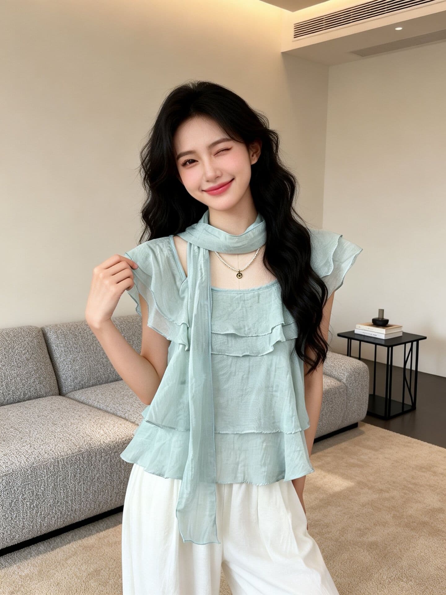 실사 새로운 프랑스식 광장 칼라 프릴 리본 작은 날다 소매 여성 셔츠 디자인 센스 루즈핏 연령 감소 맨위 이미지 3