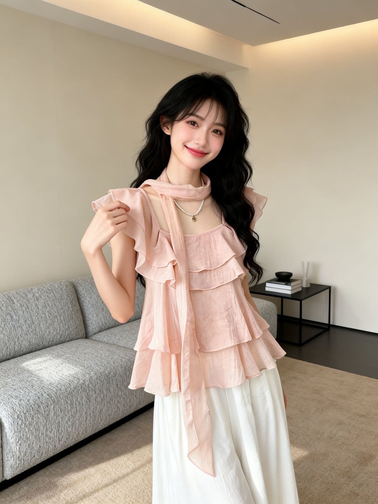 실사 새로운 프랑스식 광장 칼라 프릴 리본 작은 날다 소매 여성 셔츠 디자인 센스 루즈핏 연령 감소 맨위 이미지 2