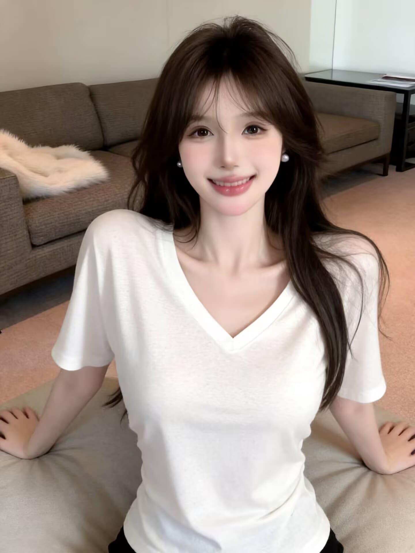 실사 새로운 핫걸 순수한 욕망 V넥 디자인 센스 뒤로 십자가 홀로우 아웃 몸매 가꾸기 반팔 기본 셔츠 맨위 여성 상세 이미지 12