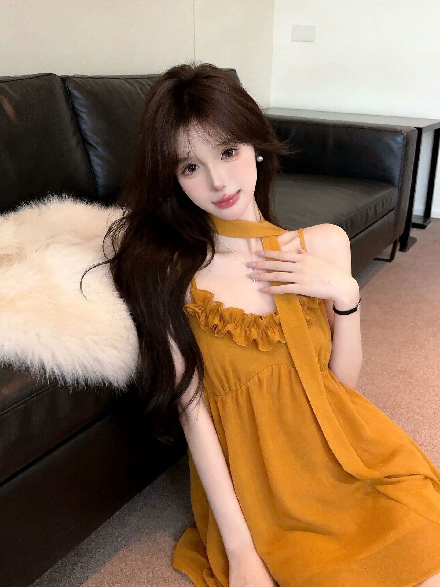 실사 새로운 고유 한 디자인 센스 프릴 슬립 슬림해 보이는 다용도 연령 감소 주름 맨위 여성 리본 이미지 2