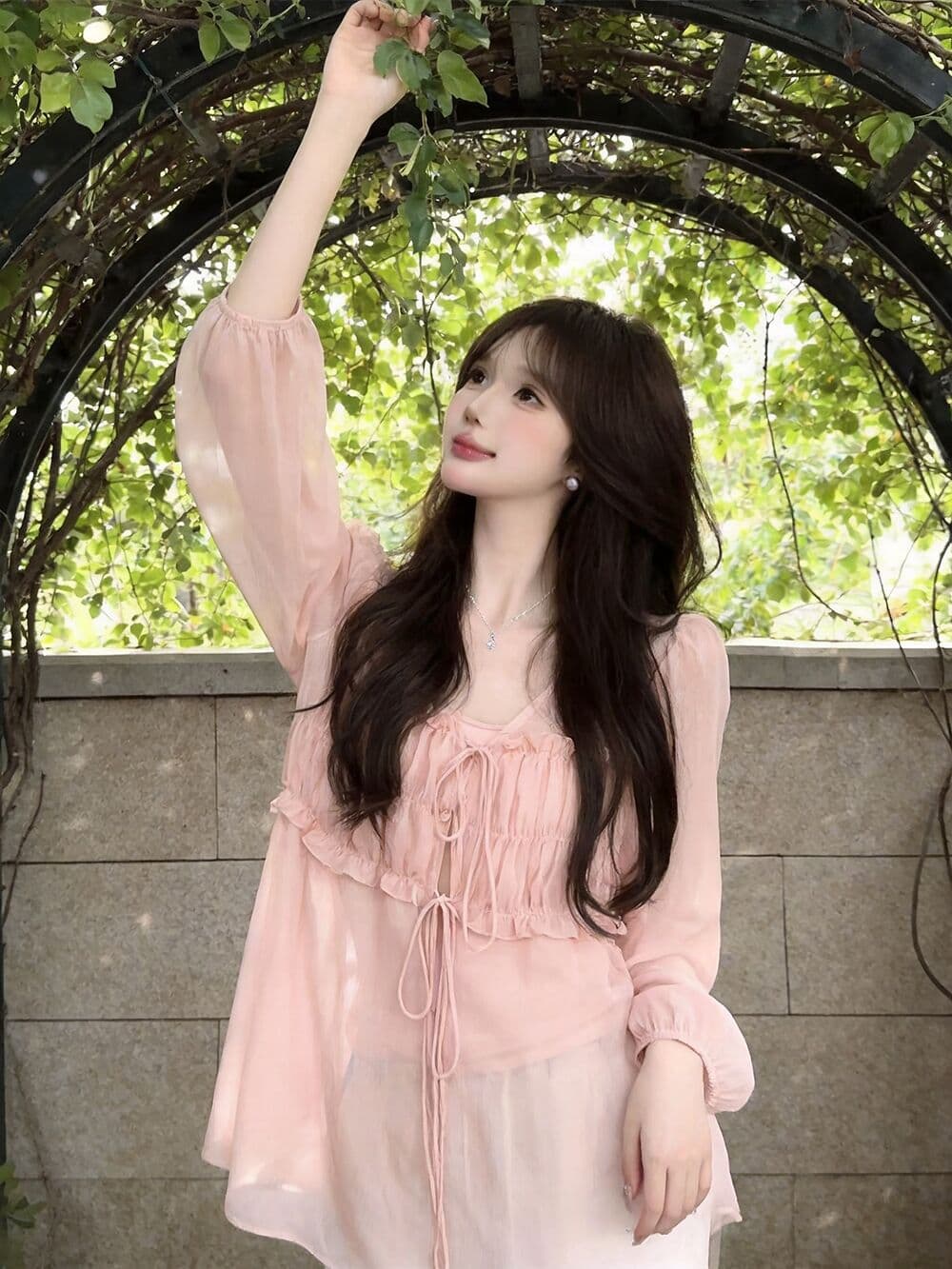 실사 새로운 순수한 욕망 핫걸 고유 한 디자인 쉬폰 패치워크 주름 프릴 맨위 여성 인사이드 가져 가라. 상세 이미지 9