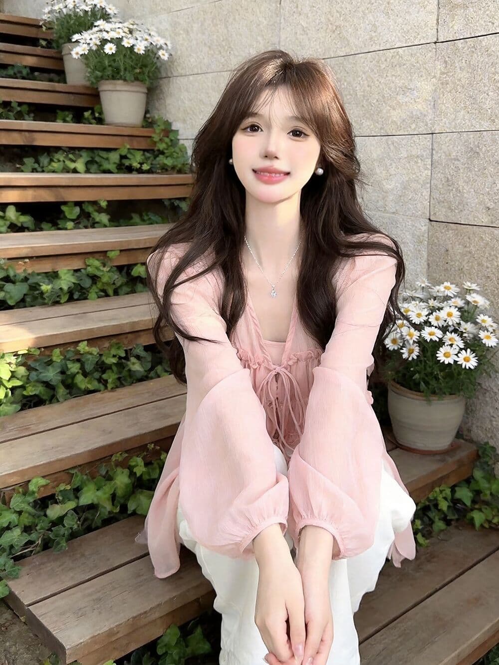 실사 새로운 순수한 욕망 핫걸 고유 한 디자인 쉬폰 패치워크 주름 프릴 맨위 여성 인사이드 가져 가라. 상세 이미지 11