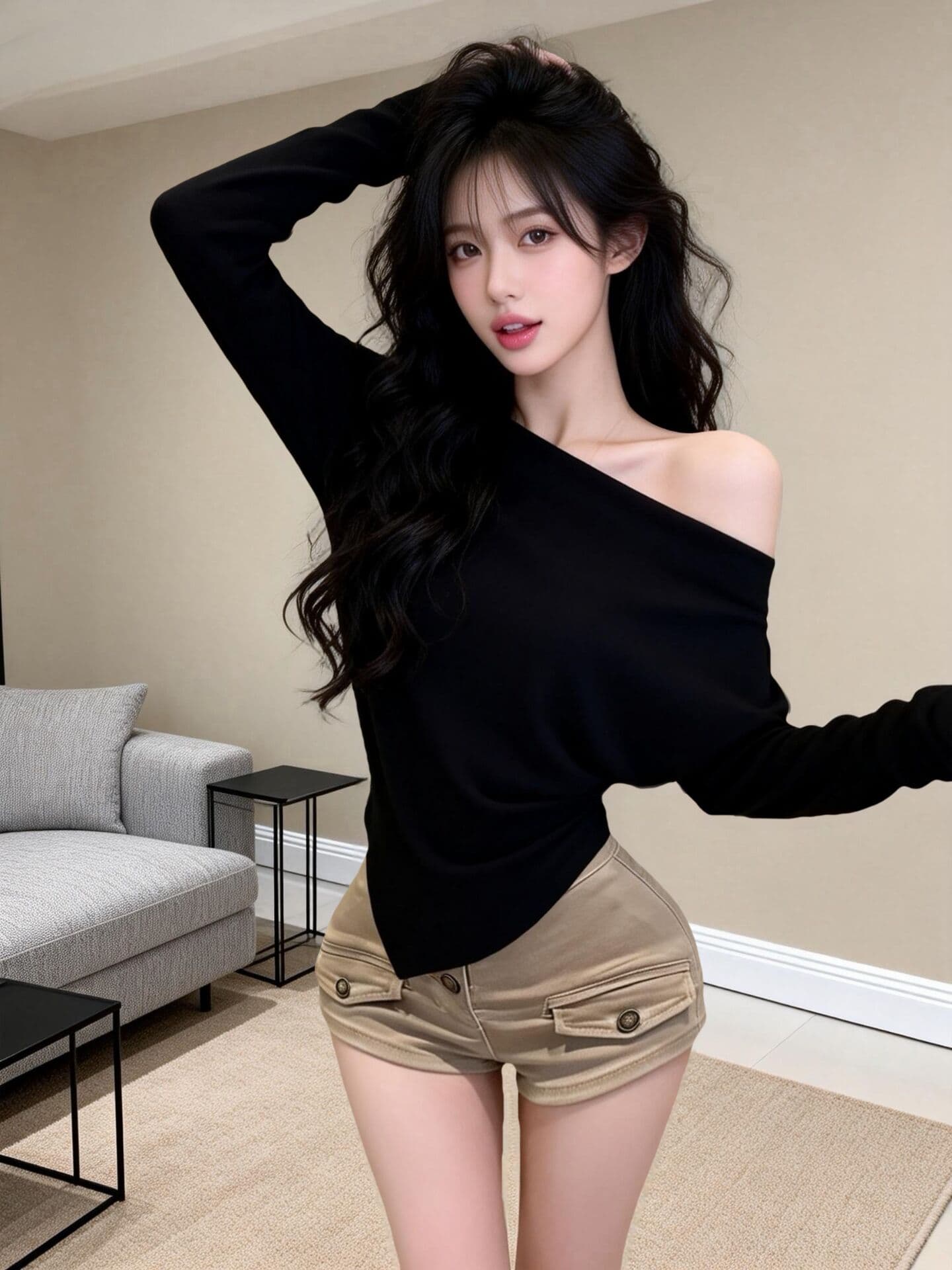 실사 새로운 핫걸 순수한 욕망 바람 오프숄더 불규칙 작은 셔츠 여성 몸매 가꾸기 슬림해 보이는 맨위 만나는 이미지 3
