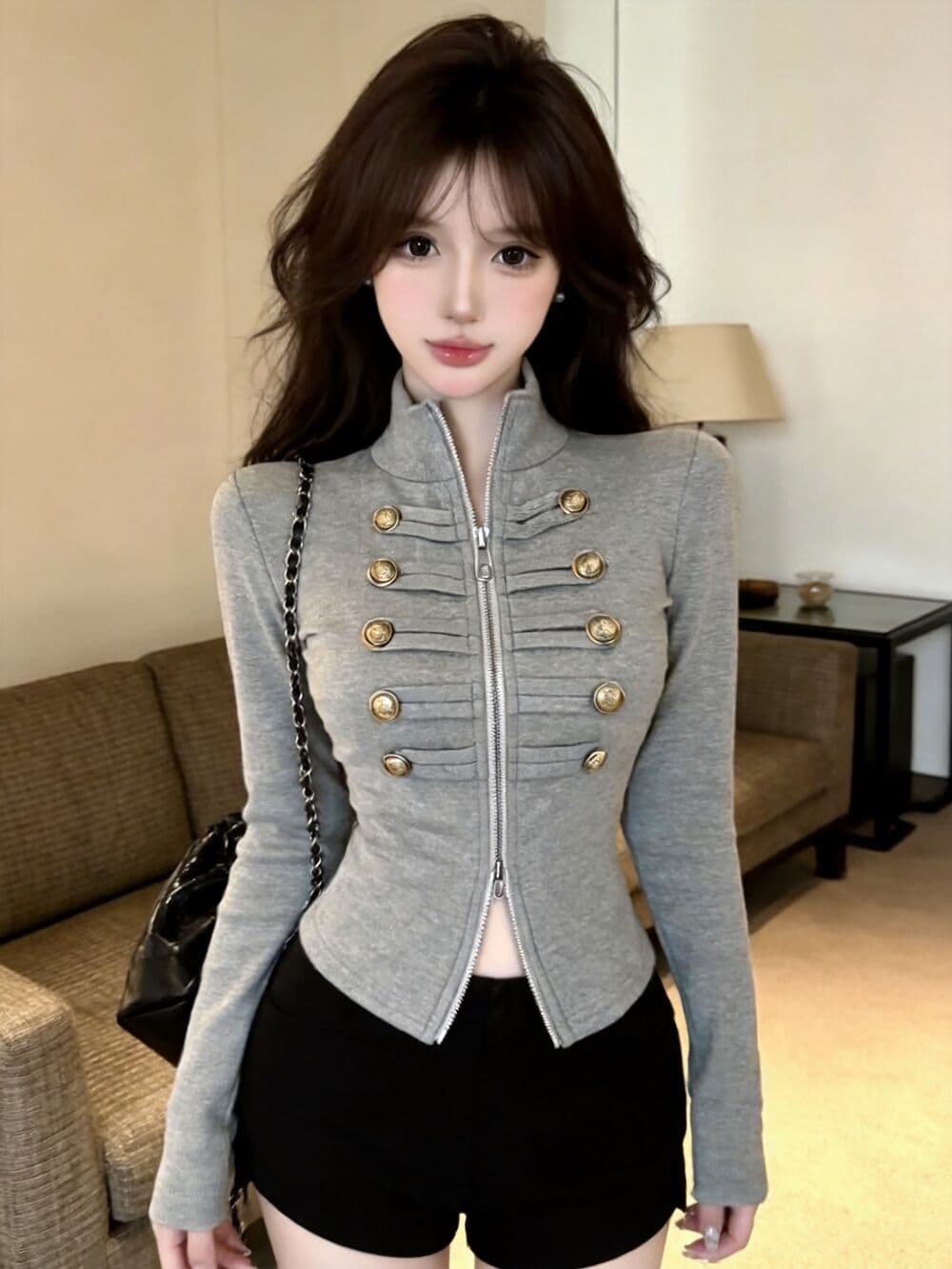 실사 새로운 자이언트 잘 생긴 순수한 욕망 핫걸 고유 한 디자인 센스 단추 구멍 긴팔 맨위 여성 상세 이미지 13