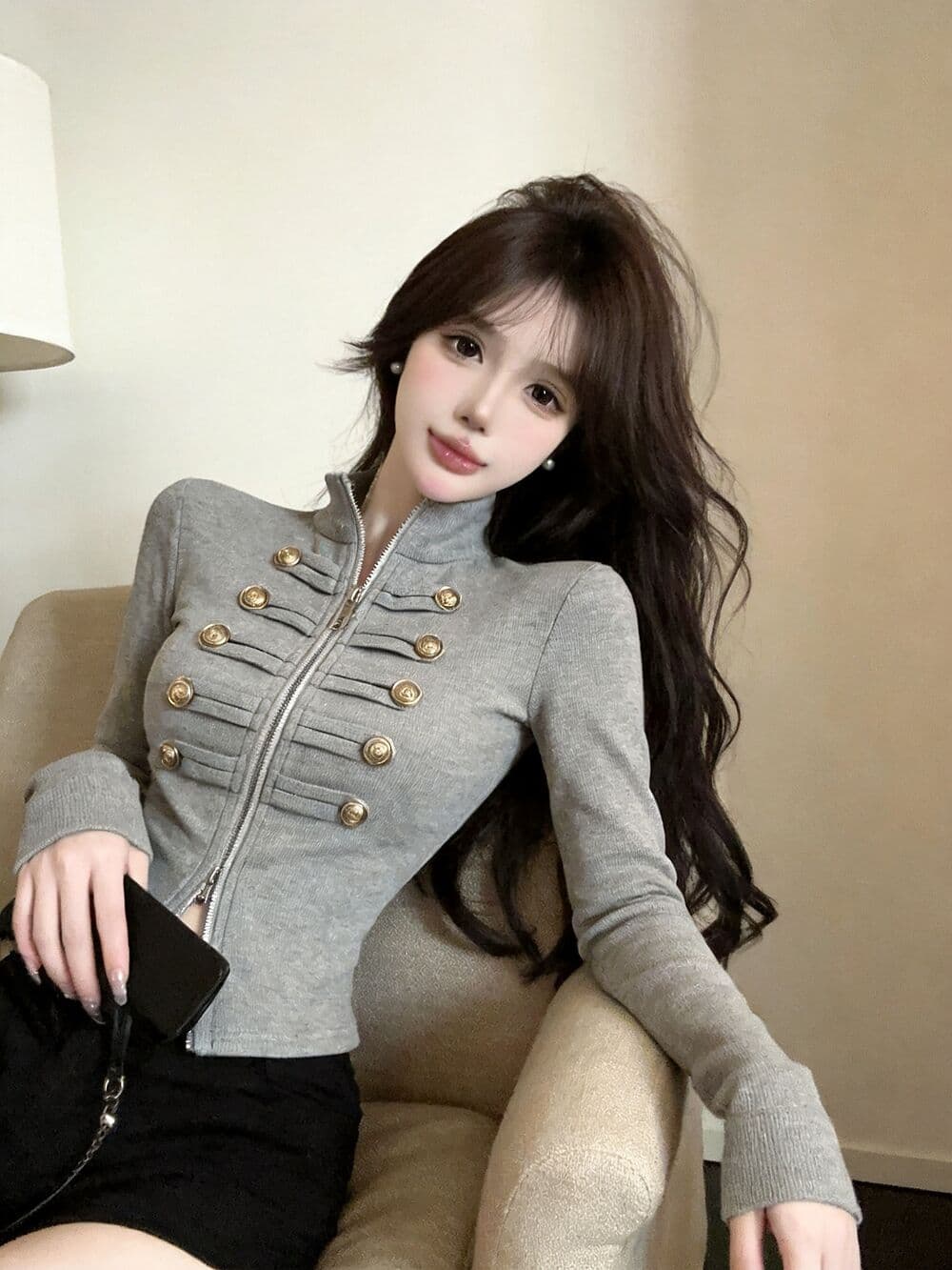 실사 새로운 자이언트 잘 생긴 순수한 욕망 핫걸 고유 한 디자인 센스 단추 구멍 긴팔 맨위 여성 상세 이미지 24