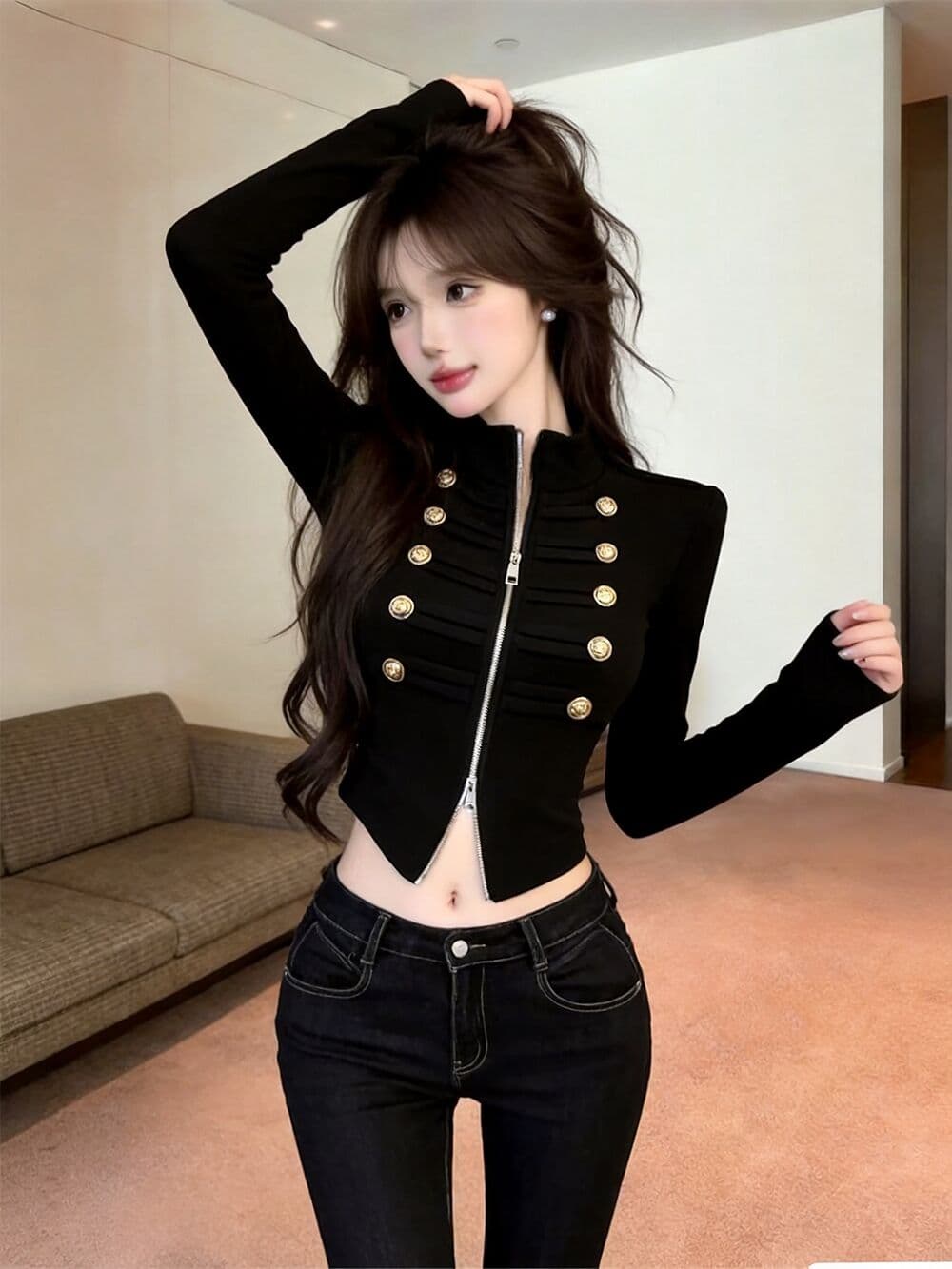 실사 새로운 자이언트 잘 생긴 순수한 욕망 핫걸 고유 한 디자인 센스 단추 구멍 긴팔 맨위 여성 상세 이미지 11