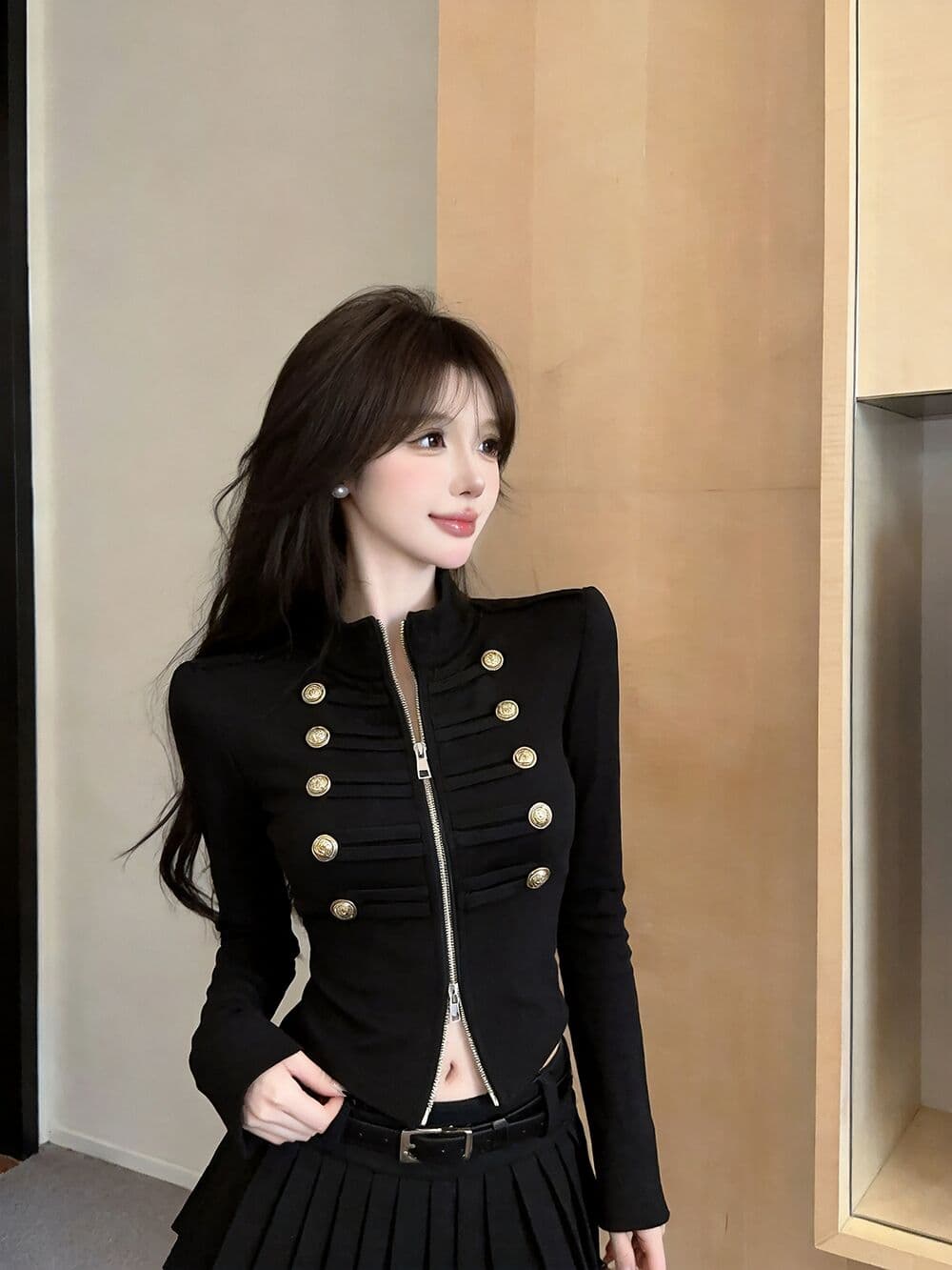 실사 새로운 자이언트 잘 생긴 순수한 욕망 핫걸 고유 한 디자인 센스 단추 구멍 긴팔 맨위 여성 이미지 3