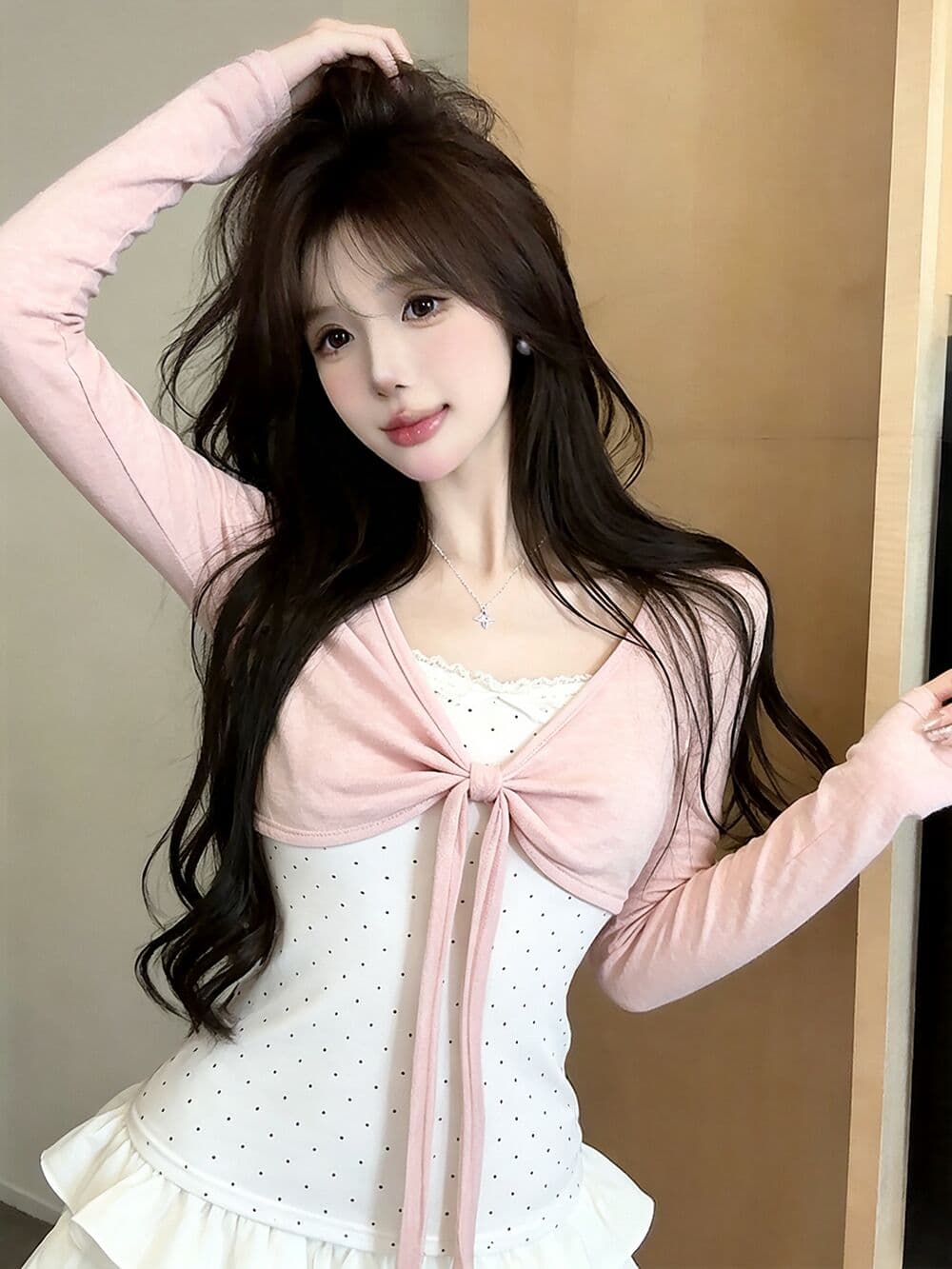실사 새로운 순수한 욕망 핫걸 고유 한 주름 패치워크 페이크 레이어드 긴팔 티셔츠 맨위 여성 상세 이미지 1
