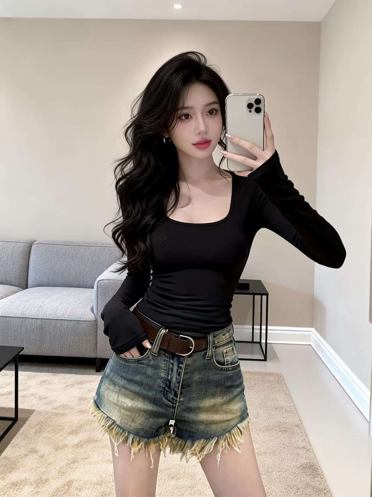 실사 새로운 순수한 욕망 바람 뒤로 패치워크 레이스 디자인 센스 허리 수축 품격 맨위 여성 상세 이미지 9