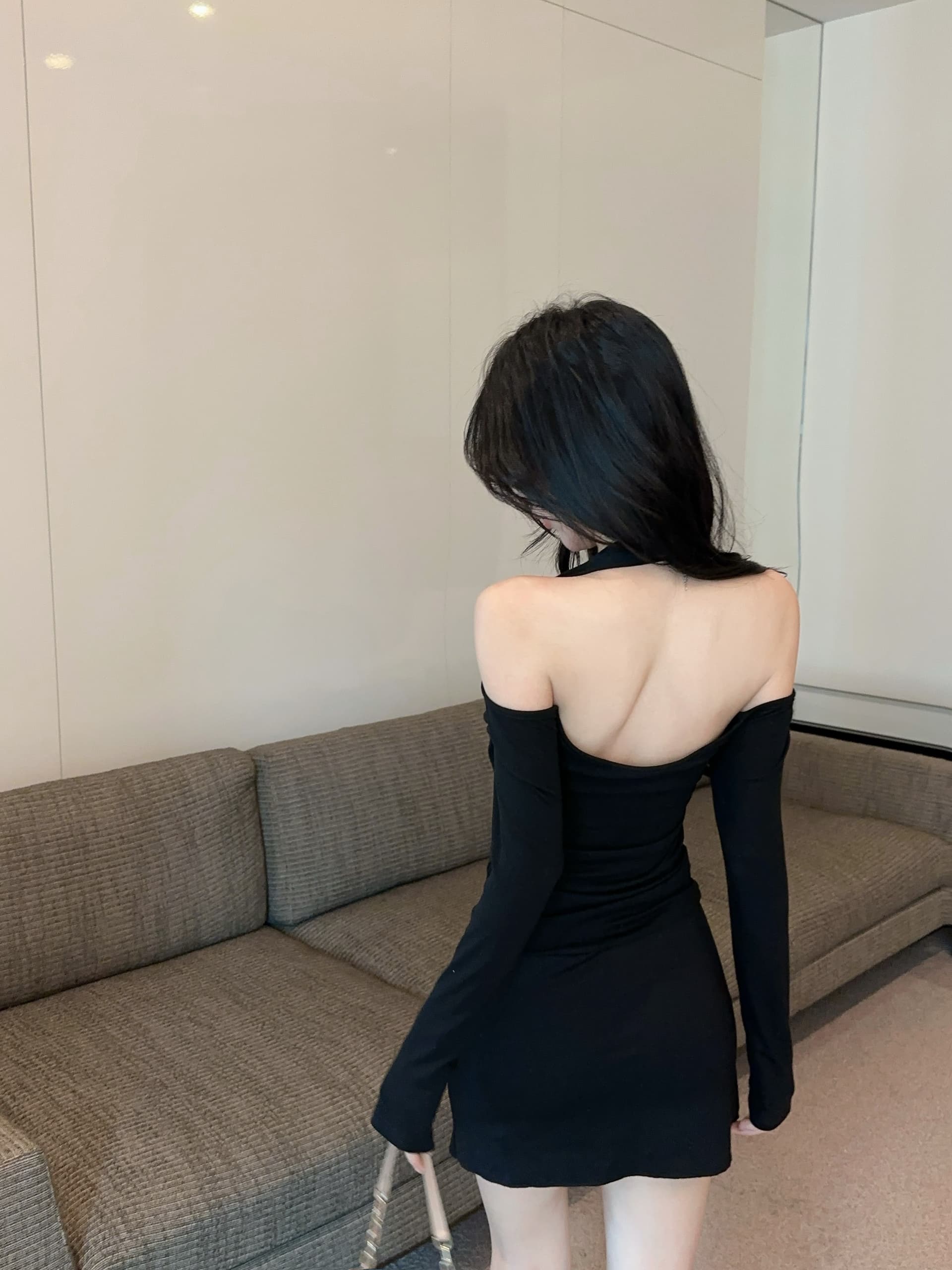 실사 새로운 핫걸 행침 목 레이스 디자인 섹시함 허리 수축 슬림해 보이는 아름다운 여성 드레스 상세 이미지 5