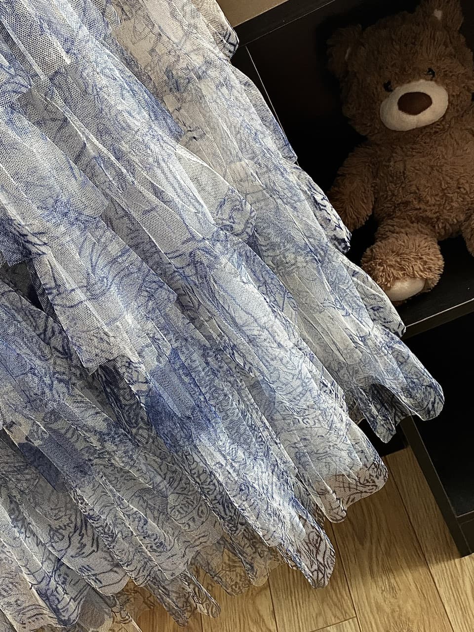 땅콩 사탕 un 봄 새로운 레트로 홀치기 염색 요정 가스 전체 망사 케이크 롱 코트 반신 스커트 상세 이미지 8