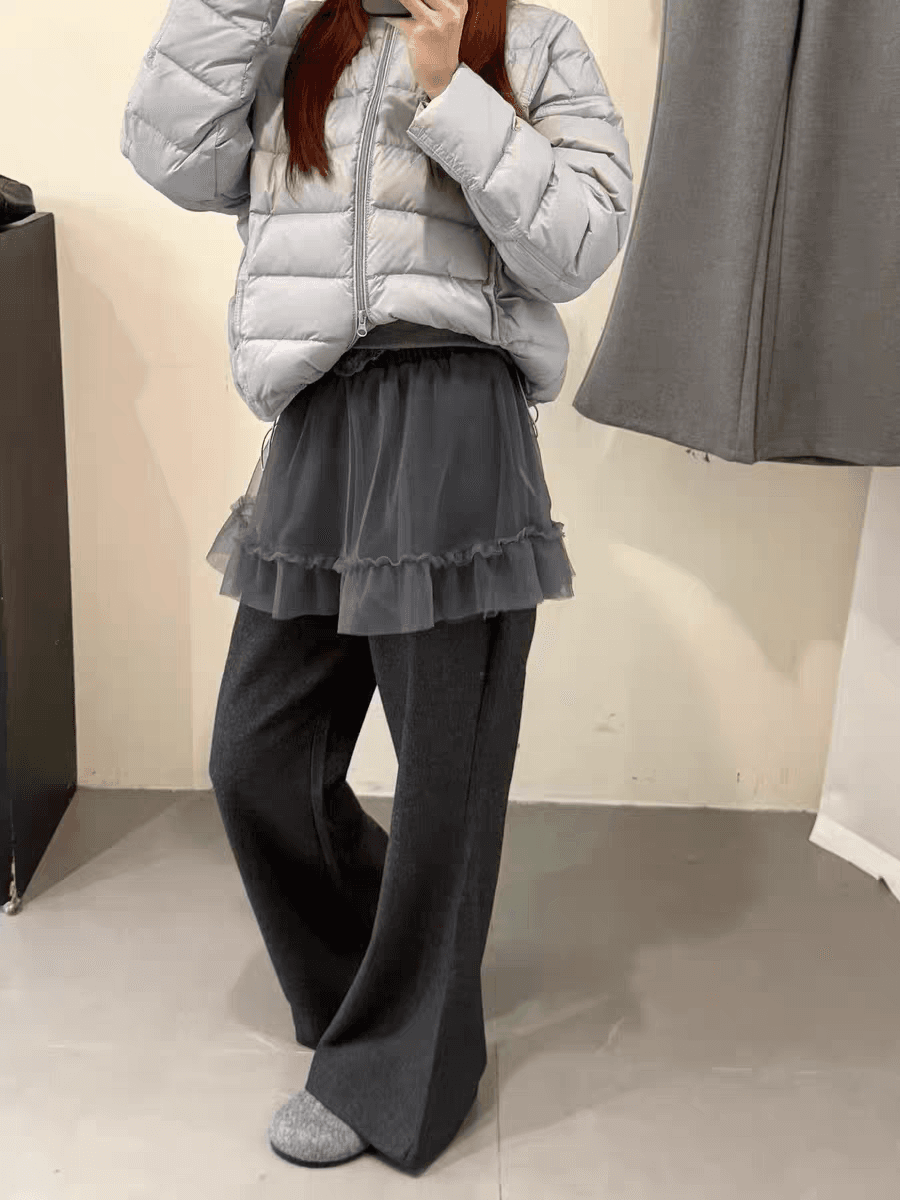 새로운 두꺼운 레이스 랩스커트팬츠 부츠컷 2026 캐주얼 바지 여성 하이웨이스트 슬림해 보이는 다용도 바닥 청소 긴 바지 상세 이미지 6