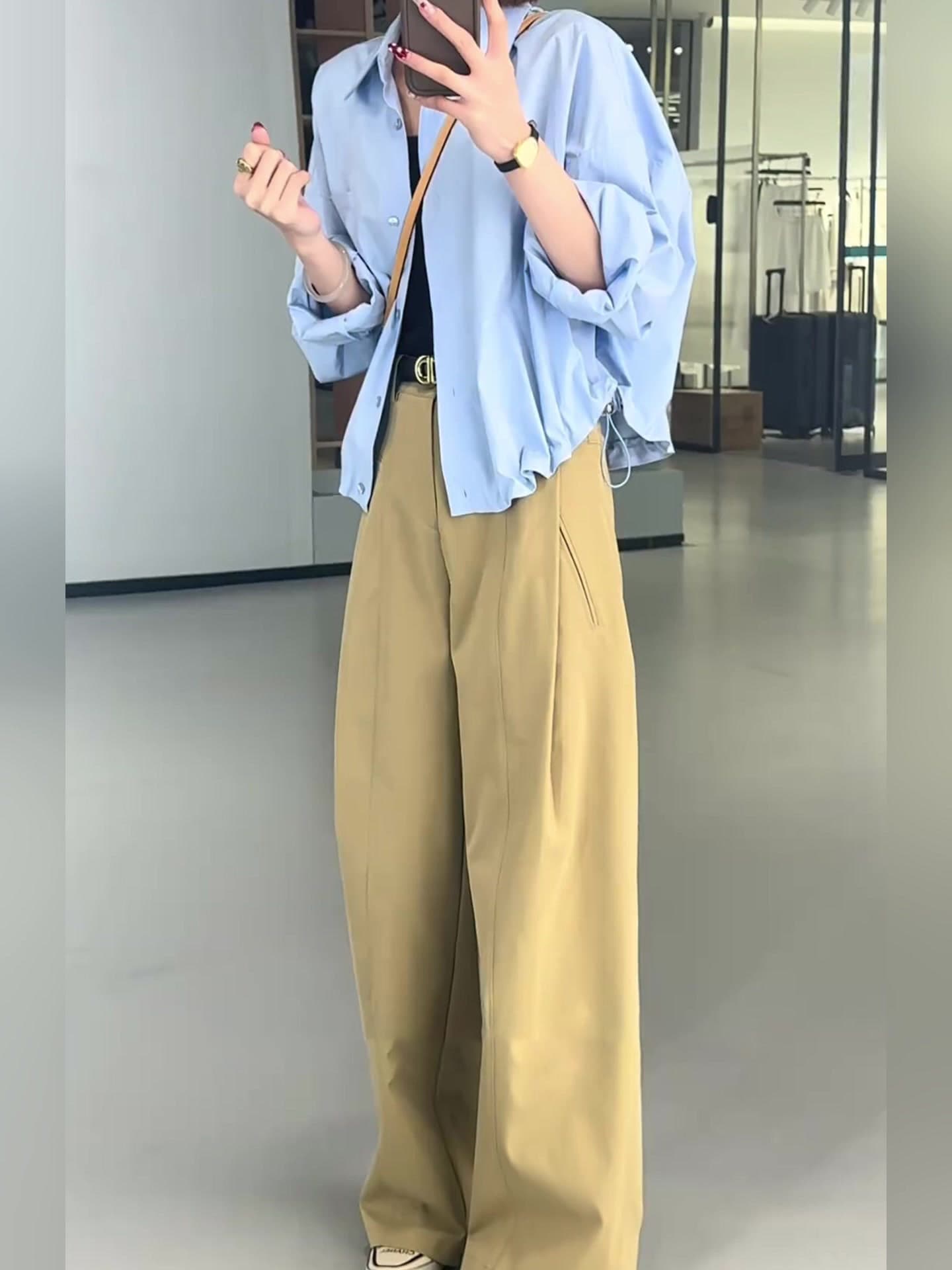 빛 럭셔리 품격 3 차원 자르기 와이드 레깅스 바지 2026 새로운 봄 패션 다용도 하이웨이스트 루즈핏 캐주얼 바지 상세 이미지 14