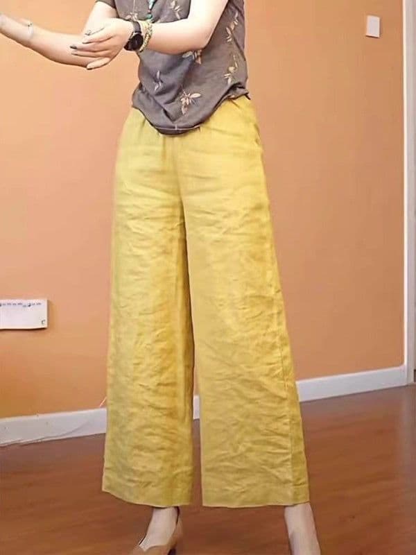 황색 캐주얼 오래된 돈 바람 와이드 레그 팬츠 어린이 2026 여름 새로운 허리밴드 루즈핏 연령 감소 슬림해 보이는 9부 바지 상세 이미지 2
