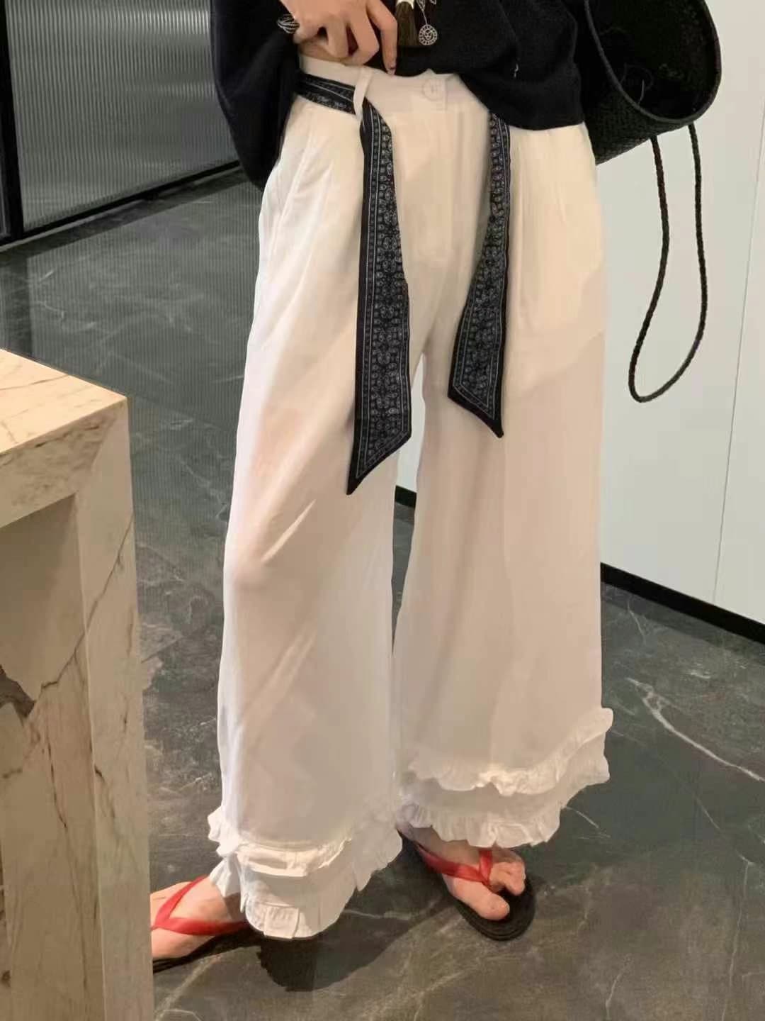 한 부서 목이버섯 레이스 스카프 넓은 다리 캐주얼 바지 2026 여름 밴딩 하이웨이스트 패션 루즈핏 스트레이트 팬츠 상세 이미지 5