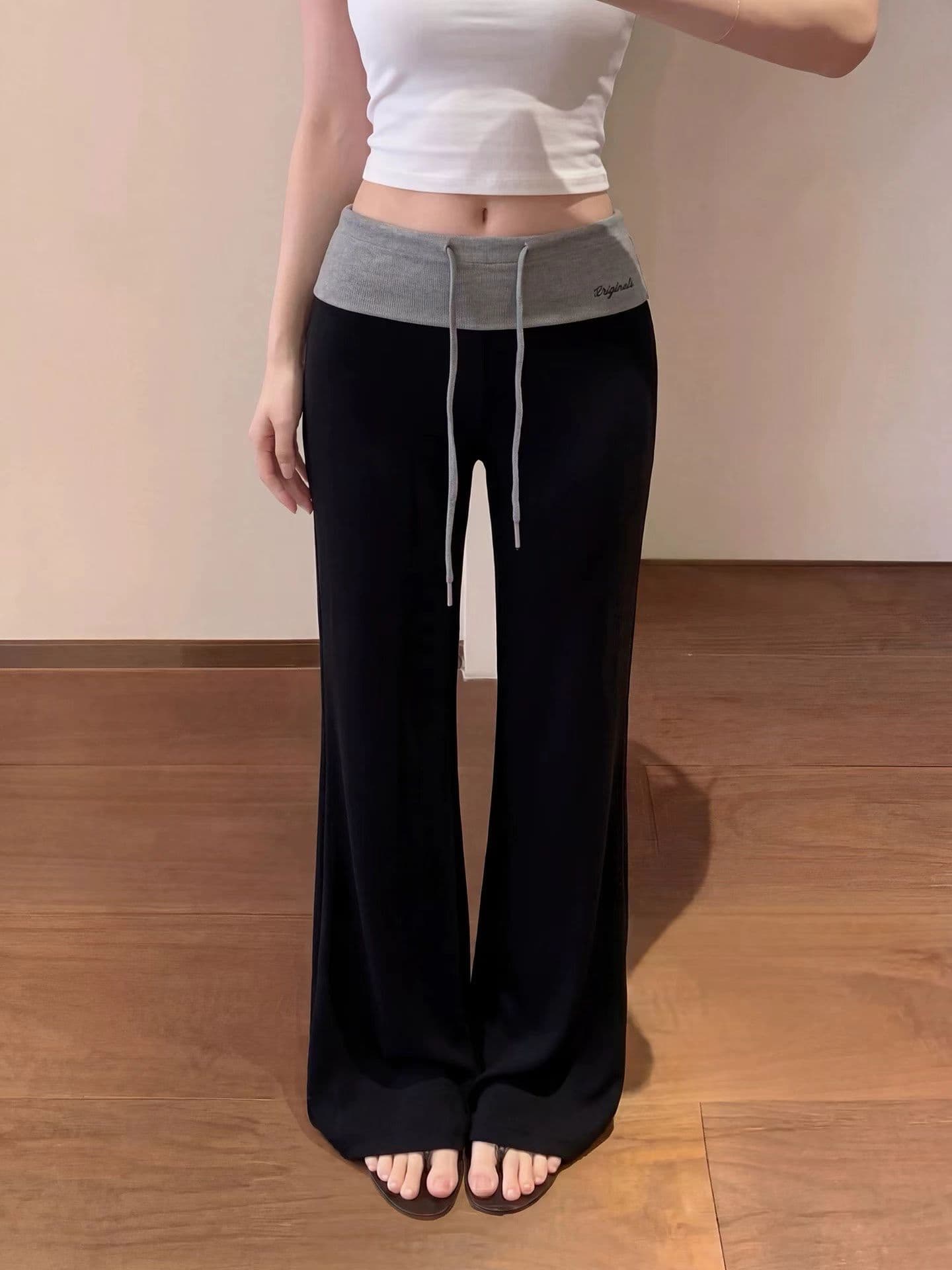 배색 뒤집다 허리 부츠컷 바지 핫걸 바람 하이웨이스트 몸매 가꾸기 호스 슈 바지 슬림해 보이는 다용도 도루 센스 캐주얼 긴 바지 상세 이미지 14